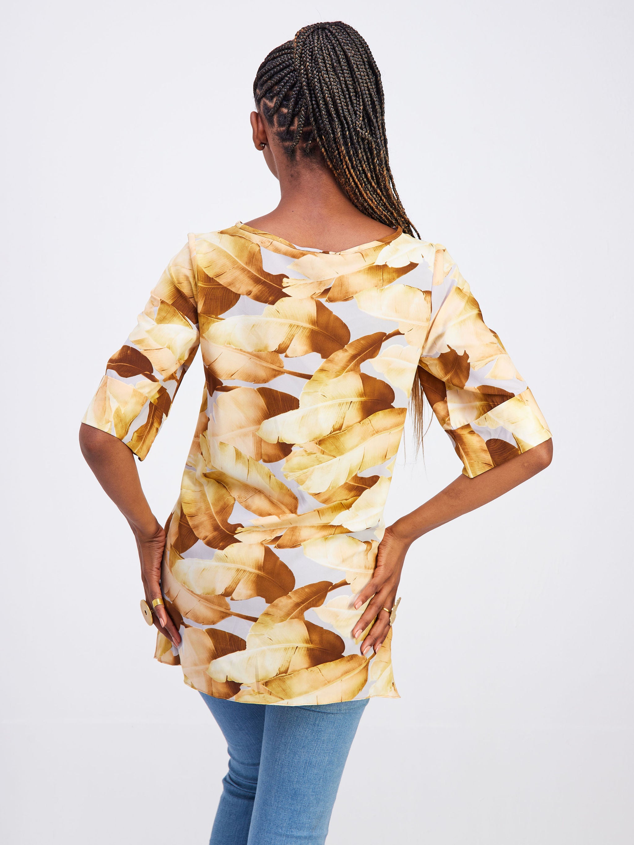 Safari Maisha Tunic Top - Brown/Grey Floral Print