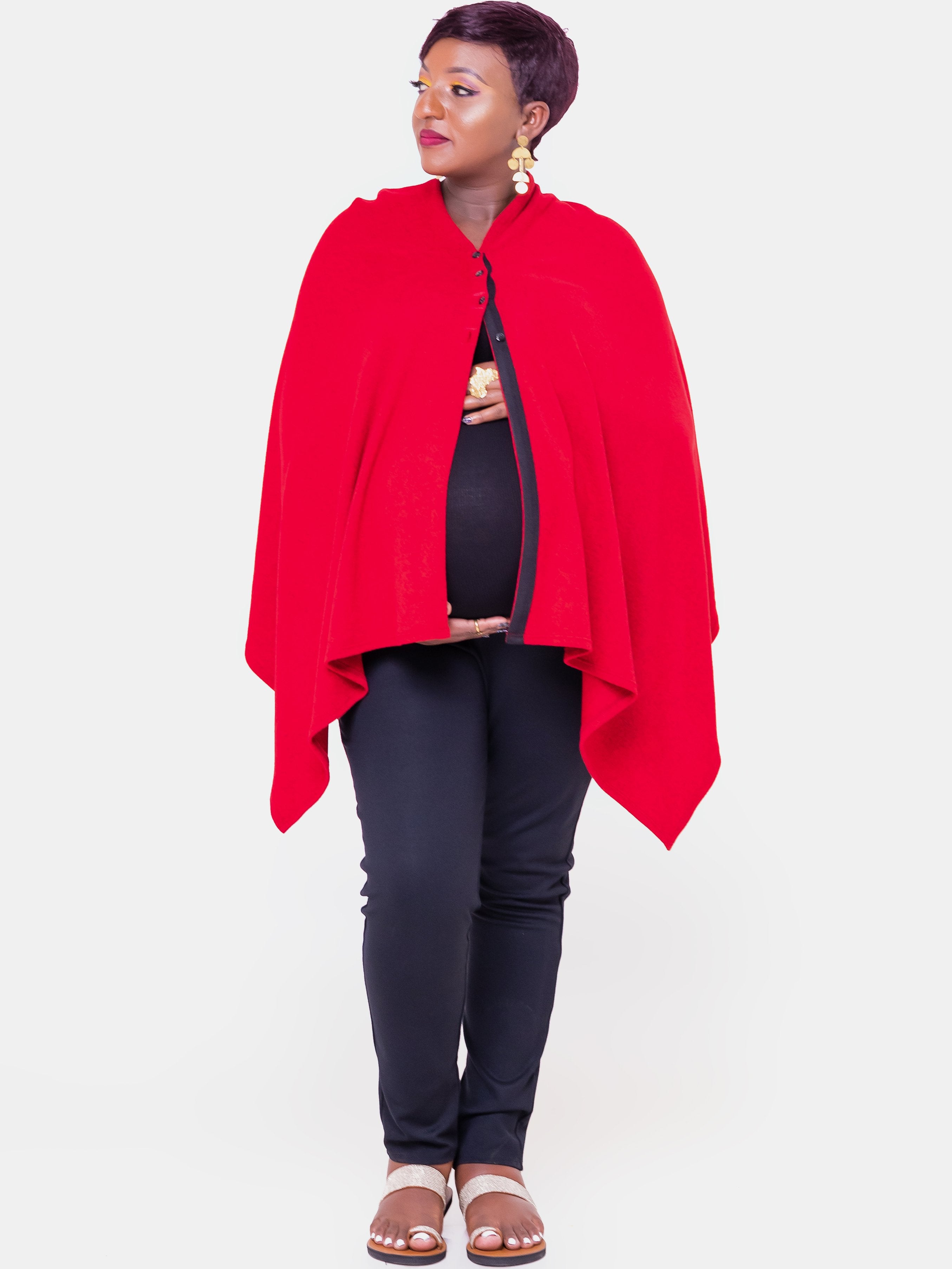 Sowairina Lea Poncho - Dark Red+Black - Shop Zetu