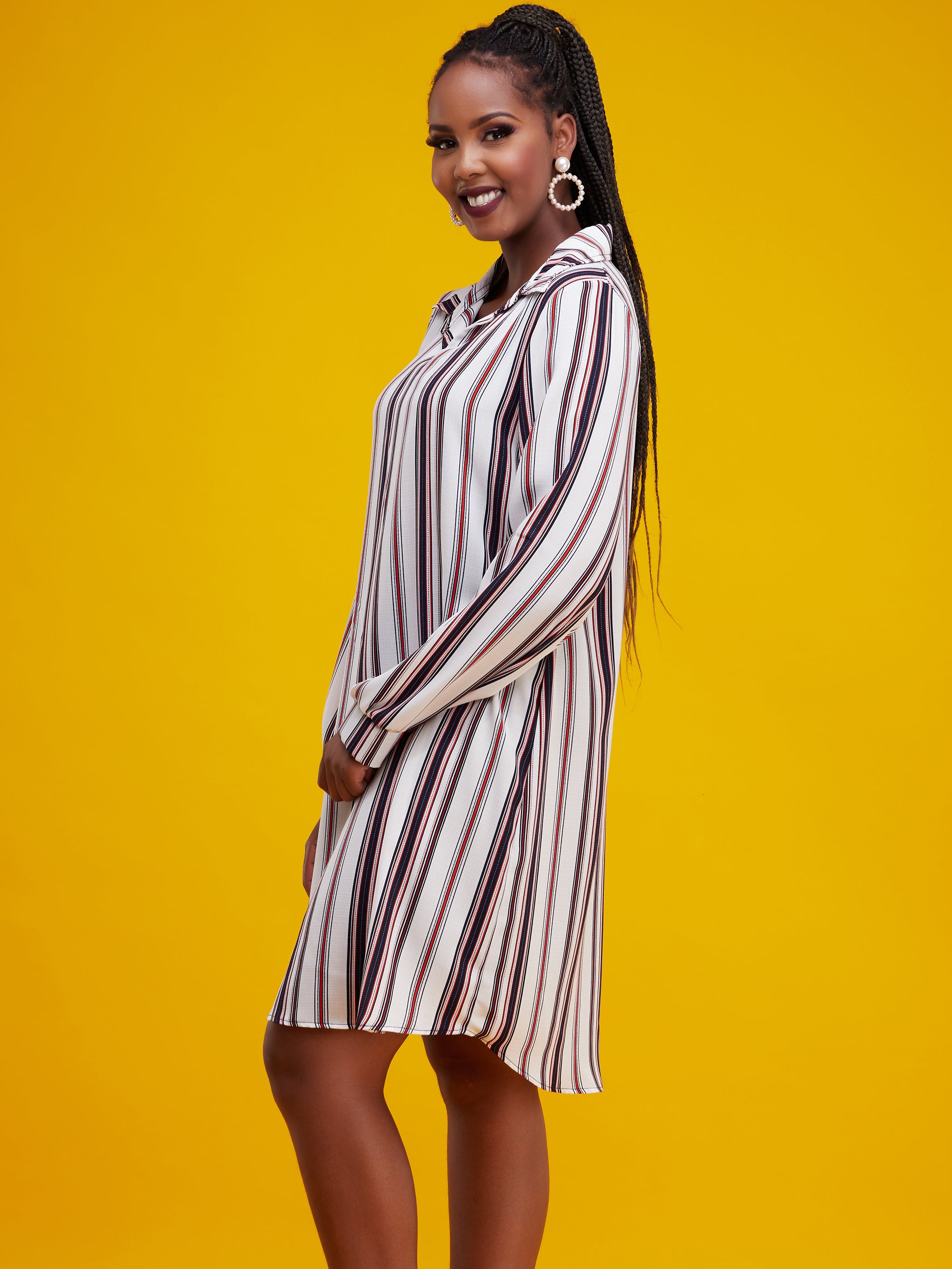 Vivo Tsavo A-Line Dress - White / Orange Stripes