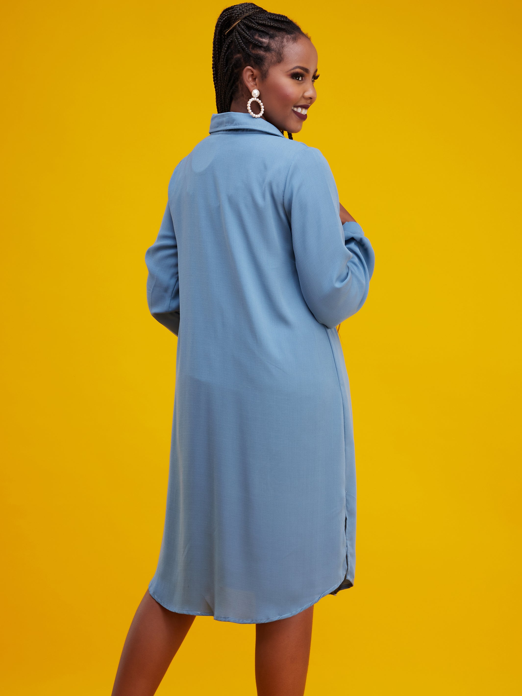 Vivo Zuri Long Sleeved Shirt Dress - Light Blue / Black