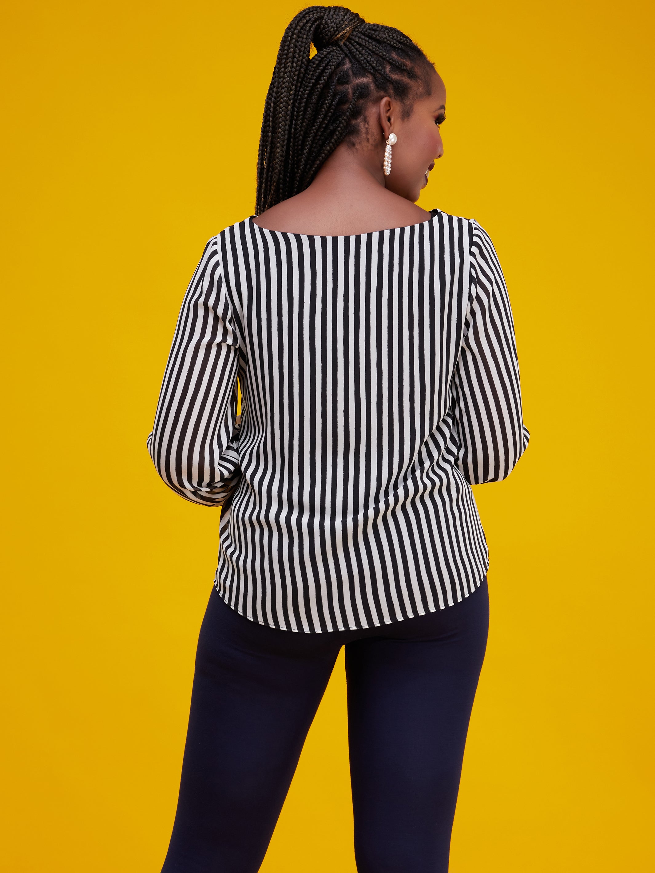 Vivo Basic Cory Top - Black & White Pinstripes