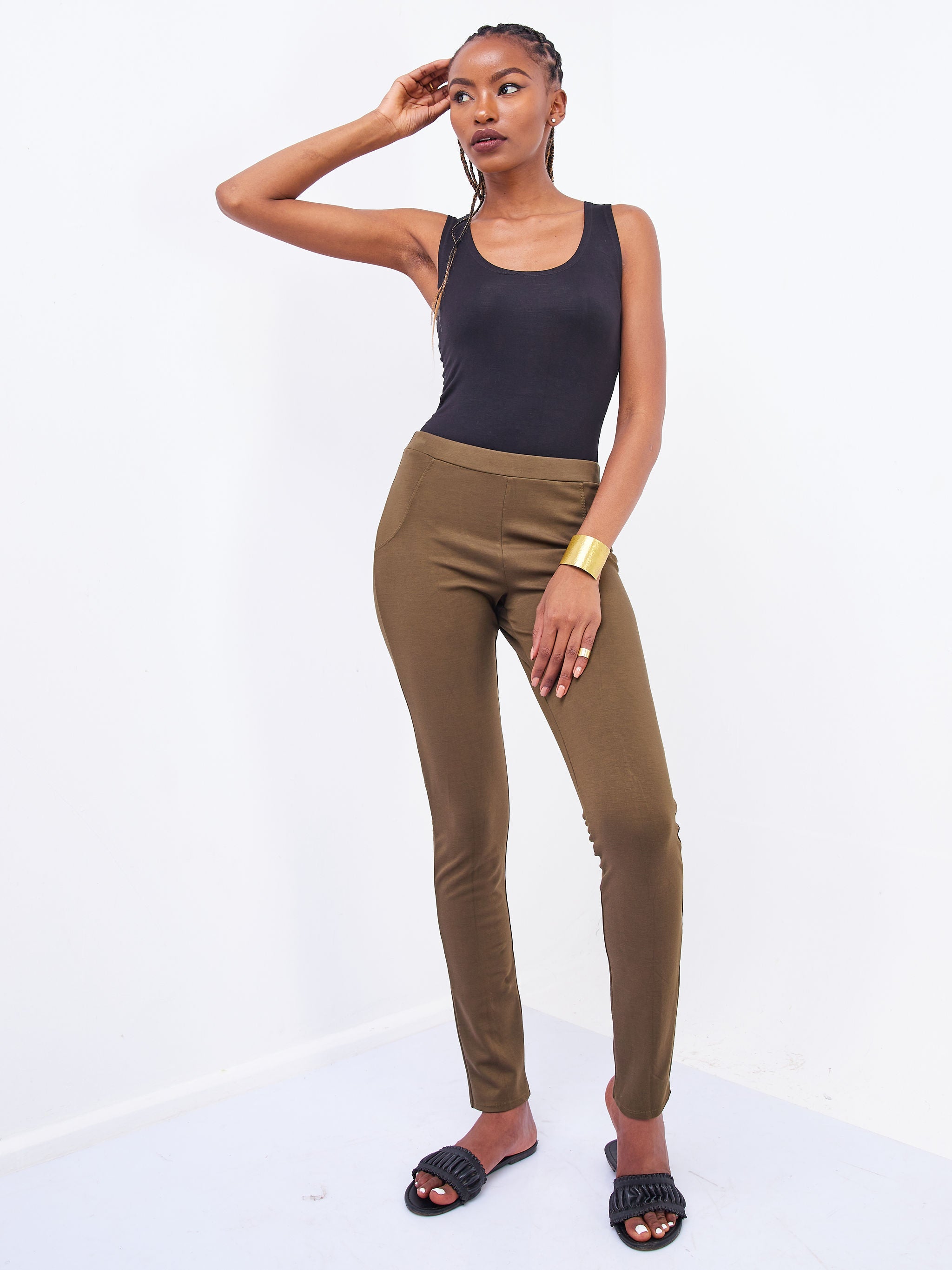 Vivo Basic Faux Pocket Leisure Pants - Hunters Green