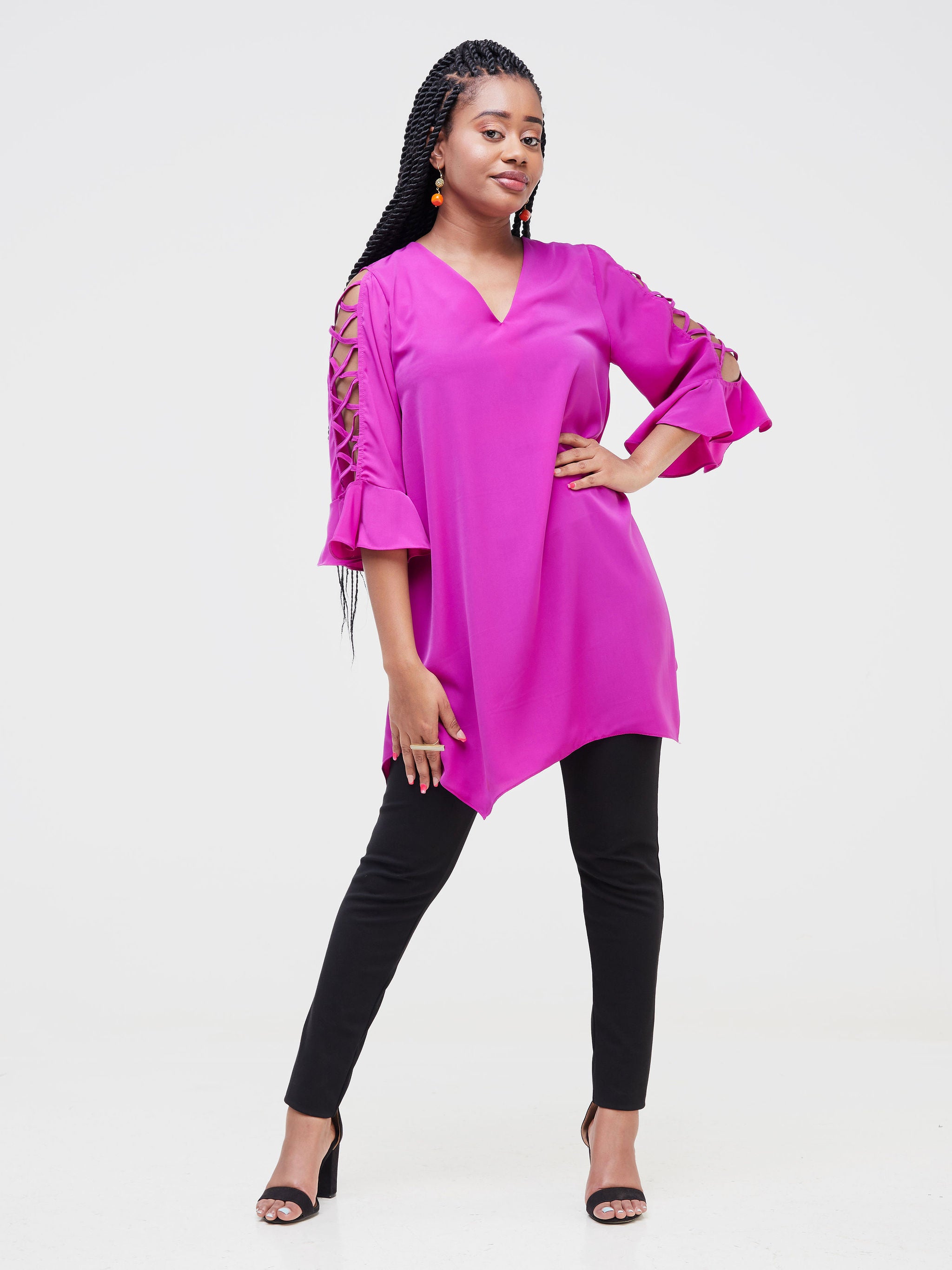 Vivo Dali 3/4 Cut Out Sleeve Top - Purple