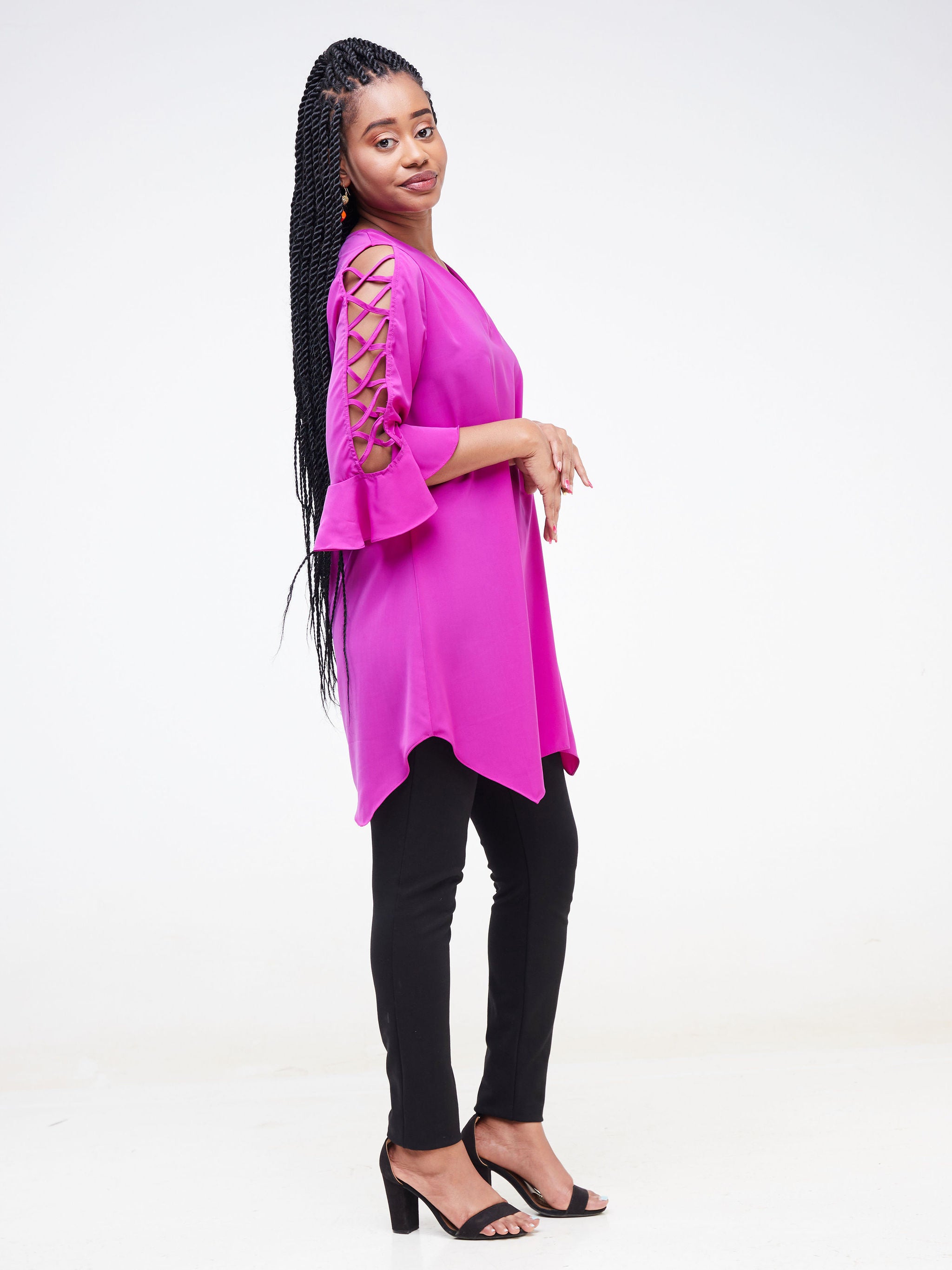 Vivo Dali 3/4 Cut Out Sleeve Top - Purple