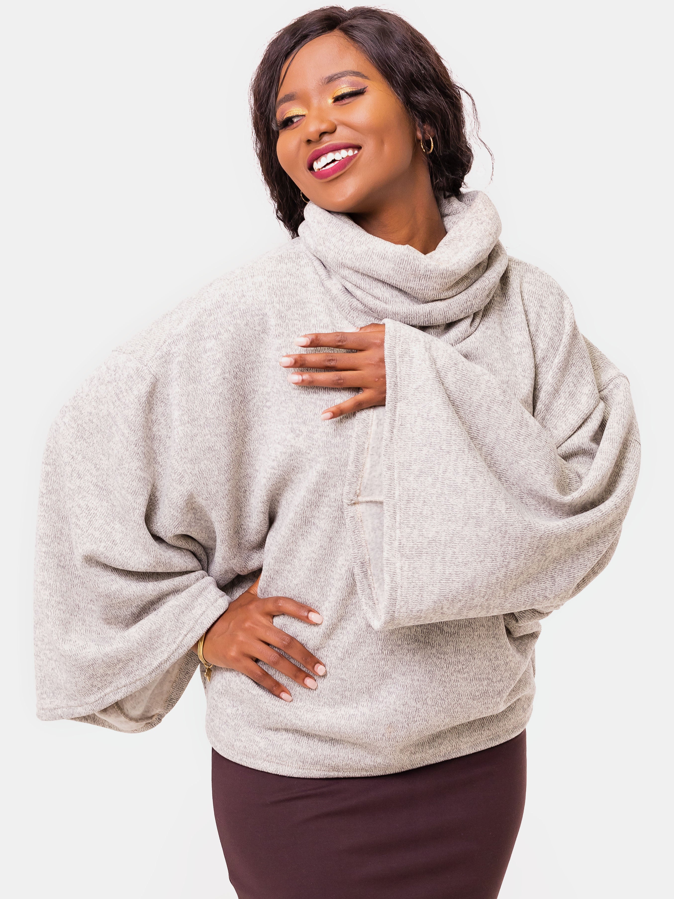 Vivo Neo Lilian Cowl Sweater - Light Grey - Shop Zetu