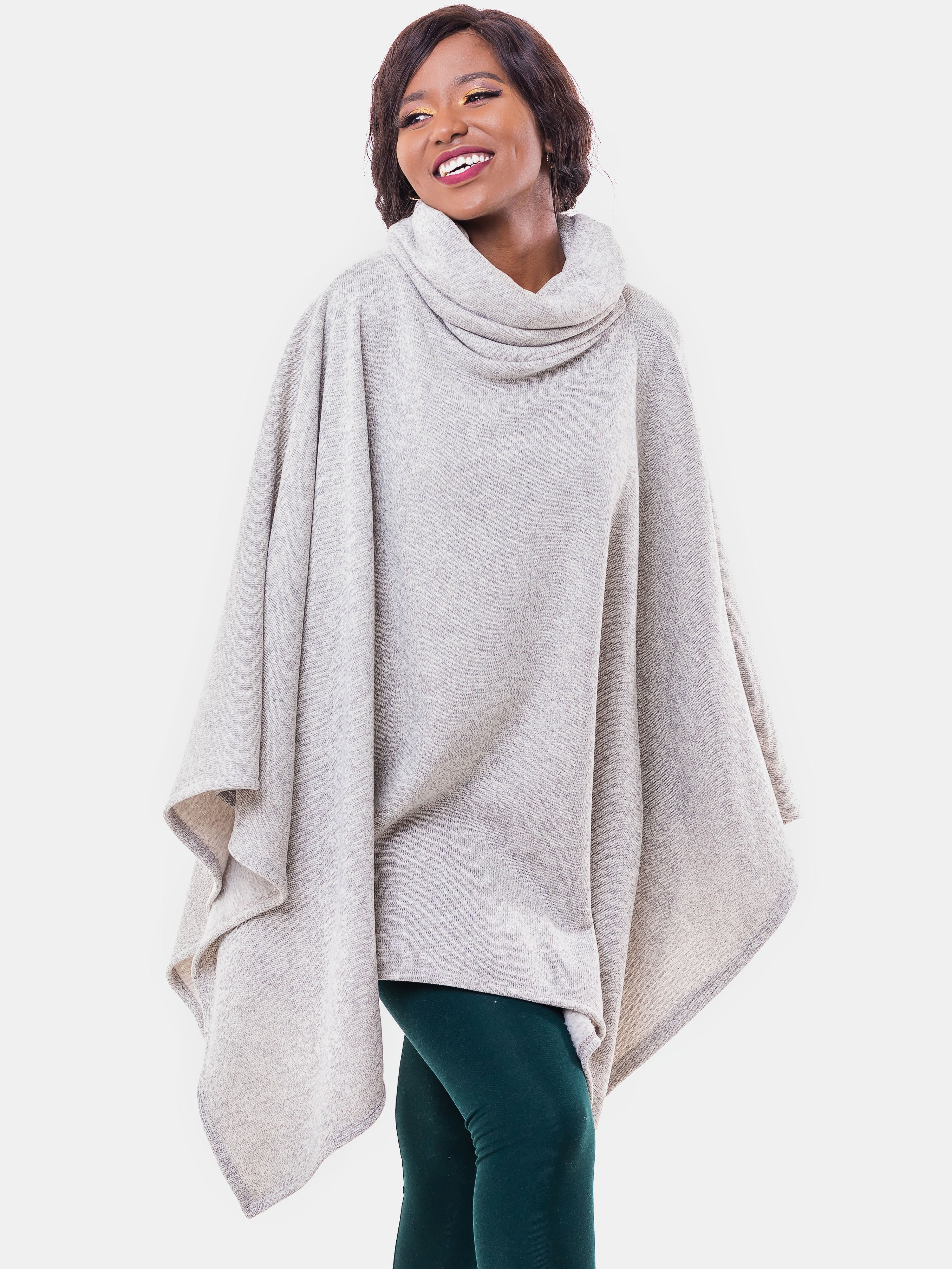 Vivo Turtleneck Poncho - Light Grey - Shop Zetu