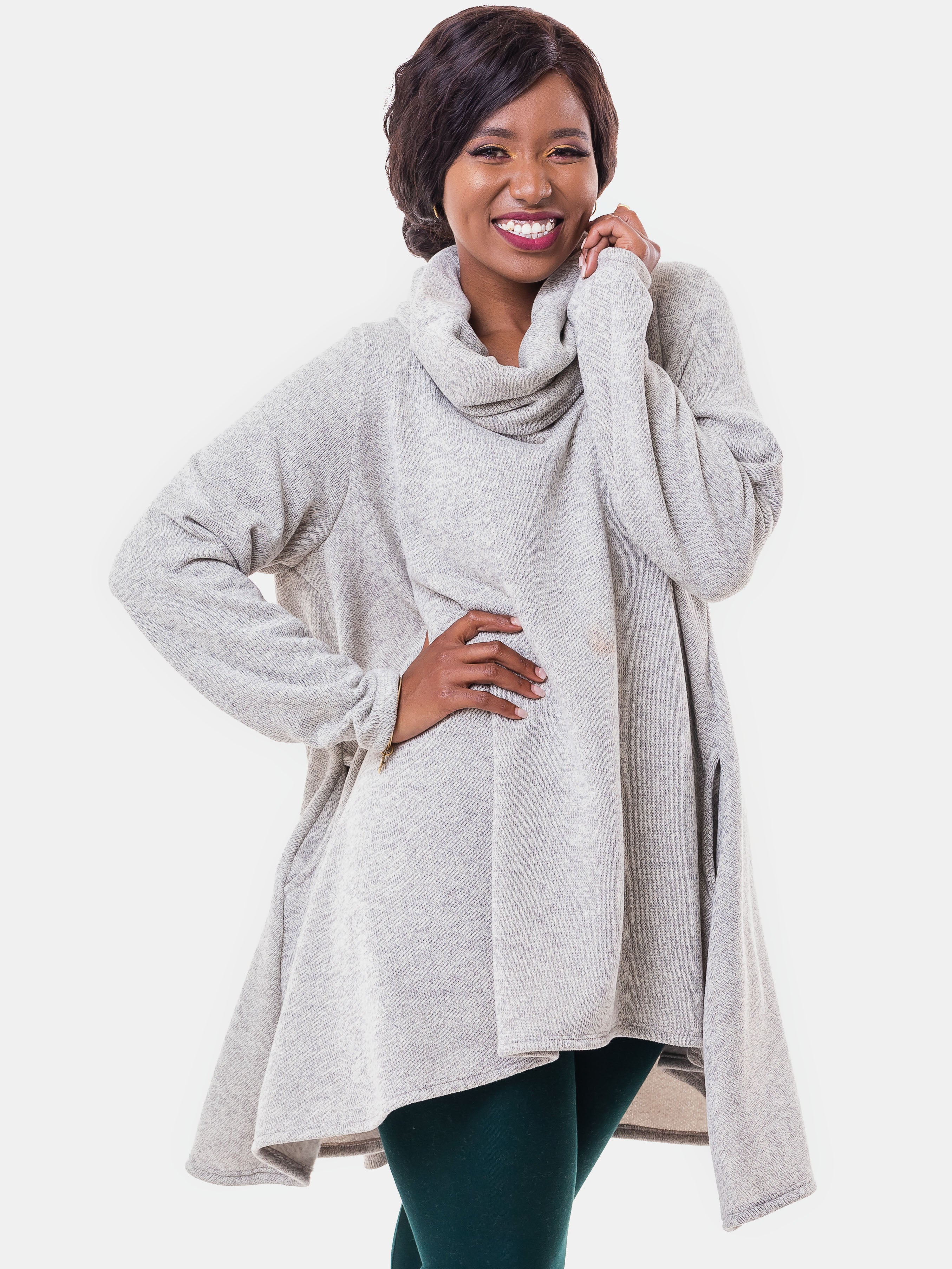 Vivo Imelda Cowl Sweater - Light Grey - Shop Zetu