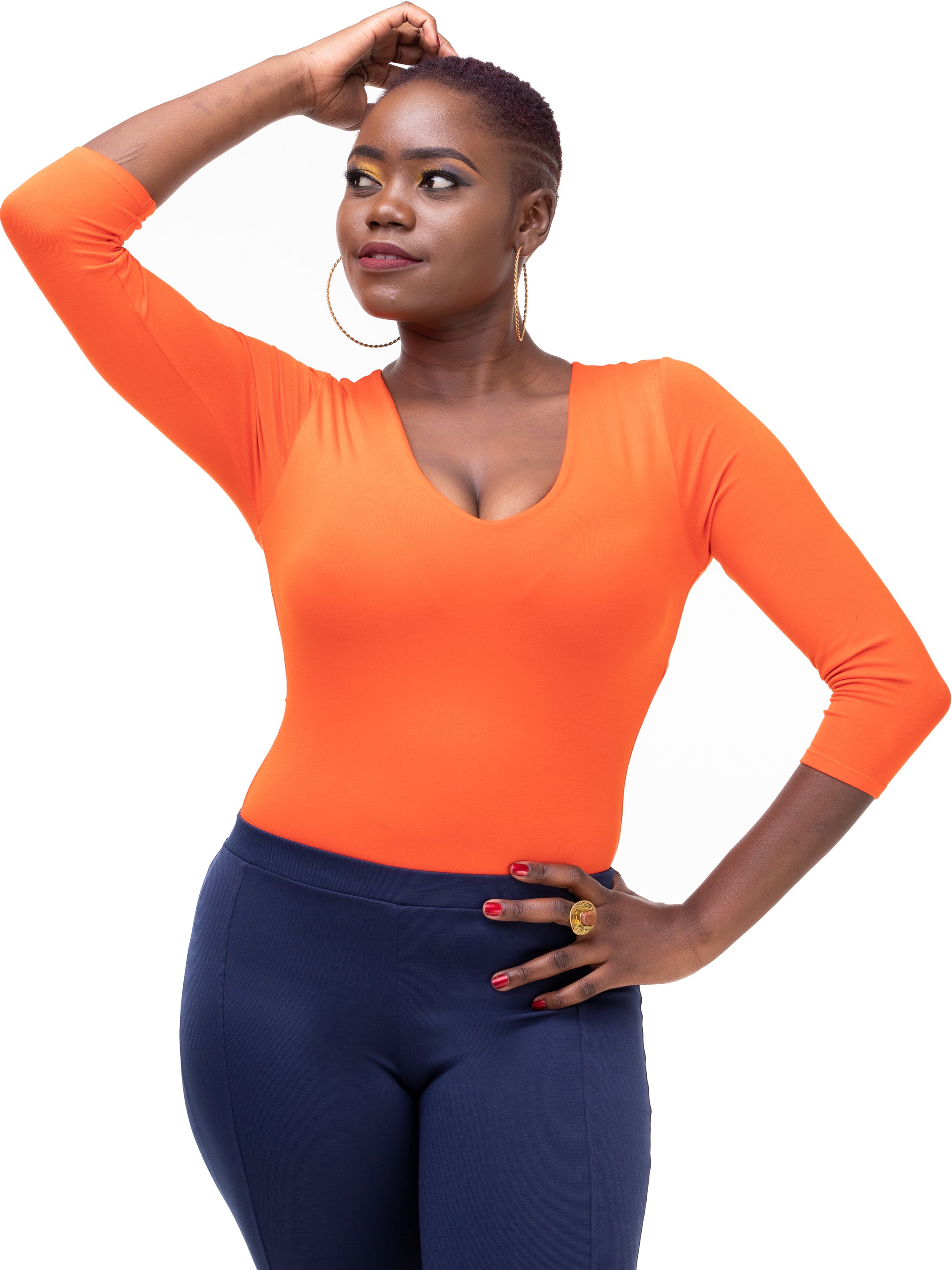 Vivo Basic 3/4 Sleeved Double Layered Bodysuit - Orange