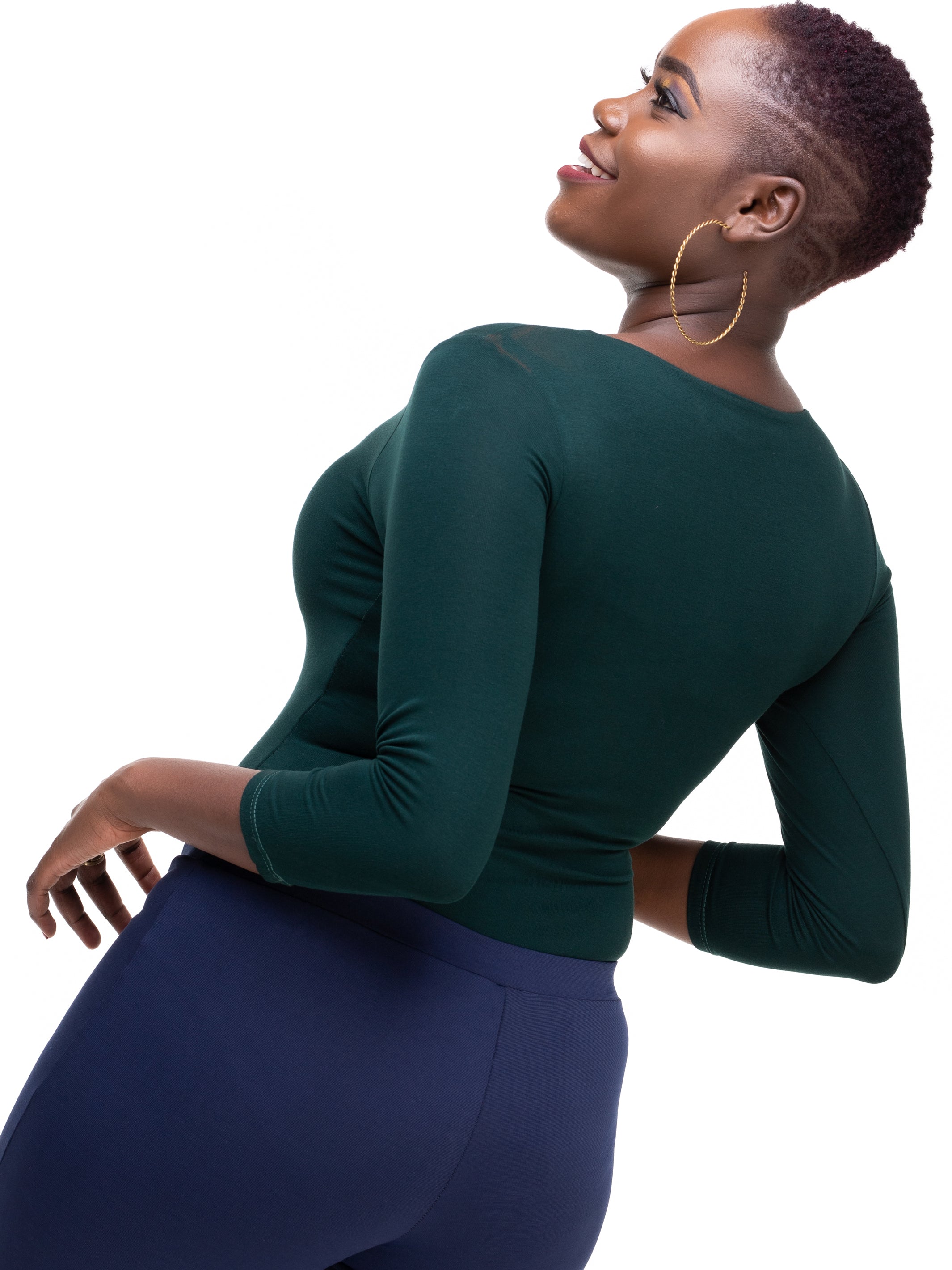 Vivo Basic 3/4 Sleeved Double Layered Bodysuit - Dark Green