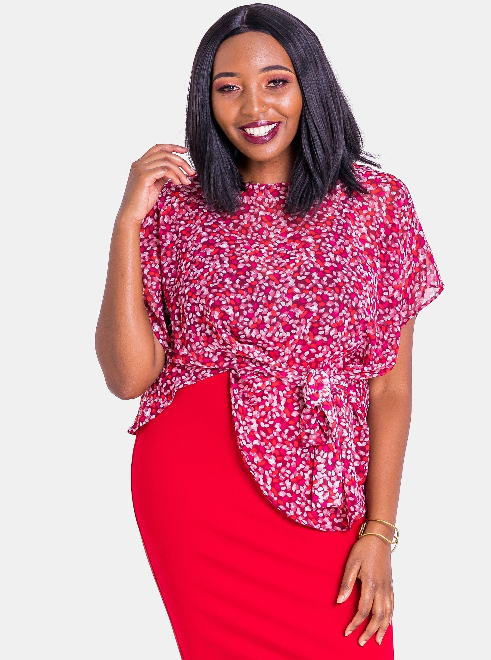 Vivo Val Chiffon Top - Red Print - Shop Zetu