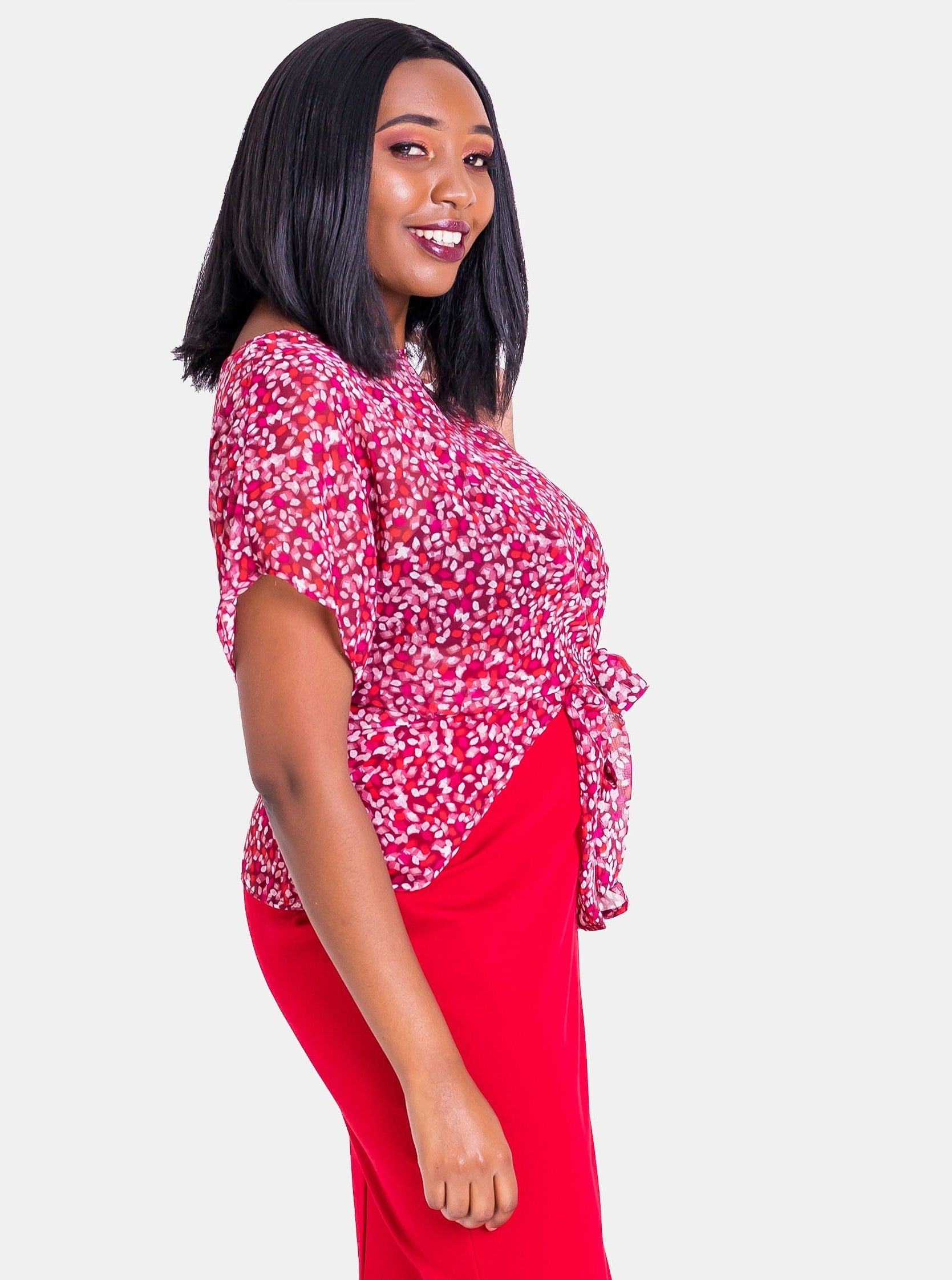 Vivo Val Chiffon Top - Red Print - Shop Zetu