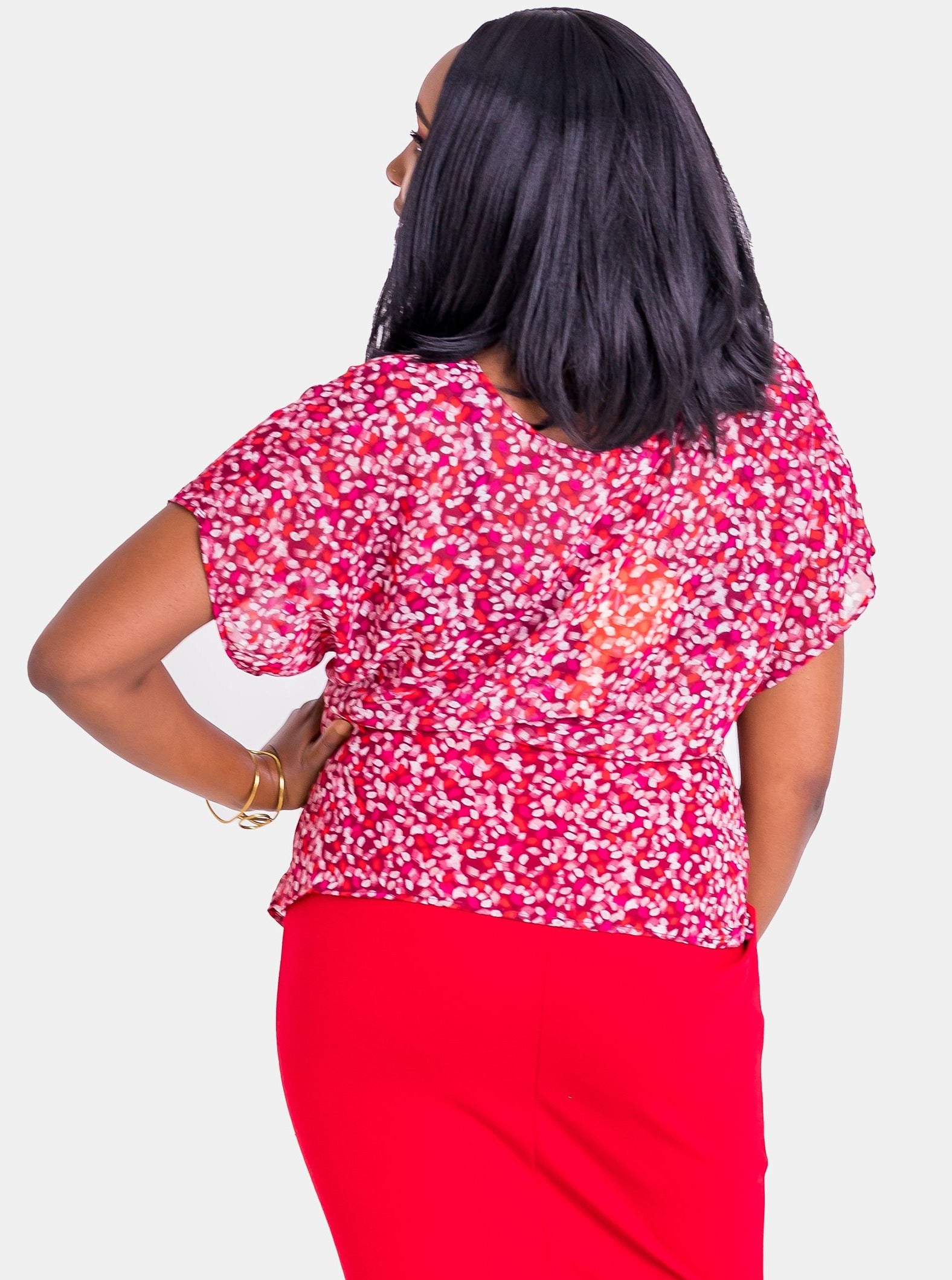 Vivo Val Chiffon Top - Red Print - Shop Zetu