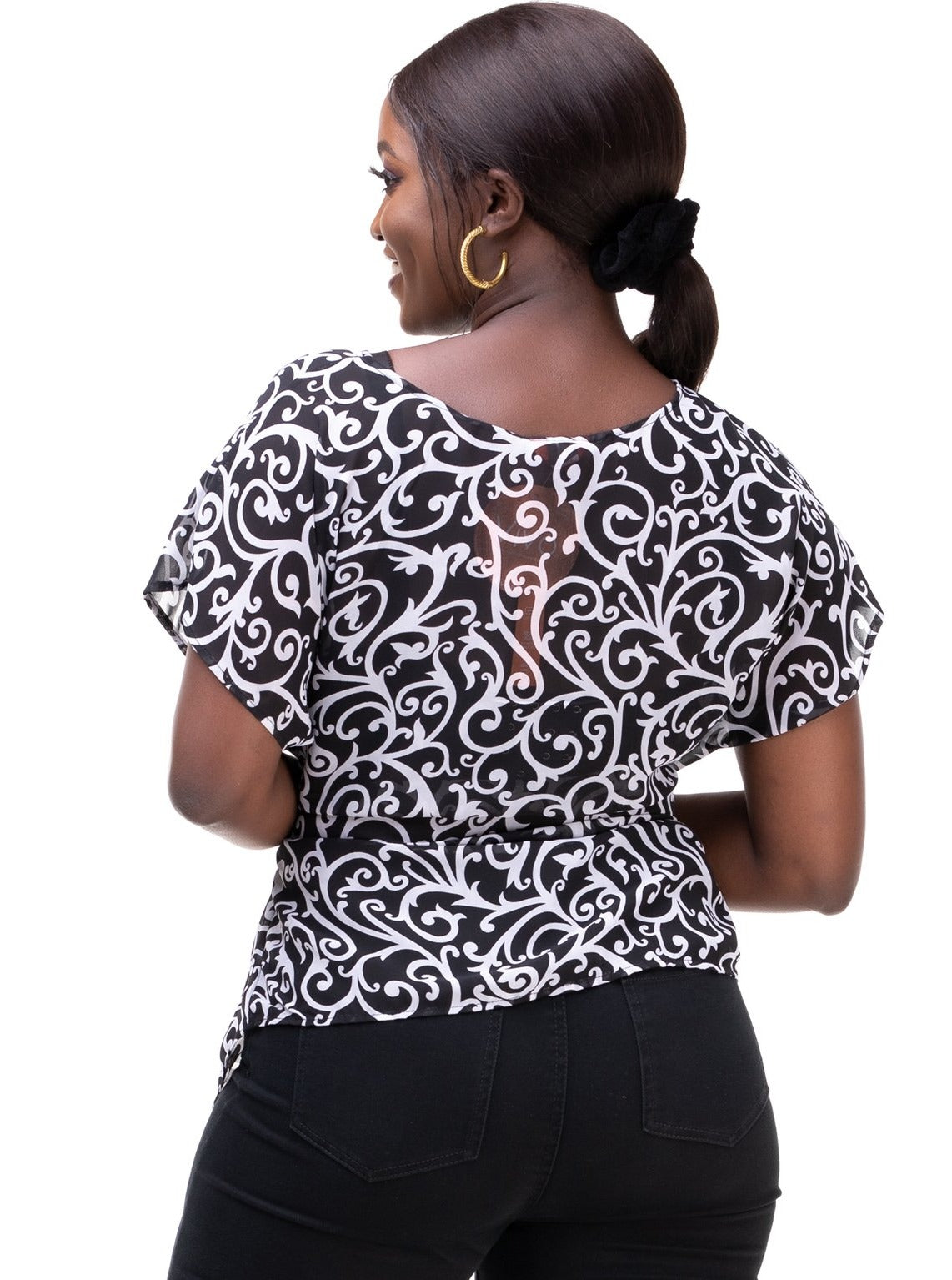 Vivo Basic Val Chiffon Top - Black/White Print