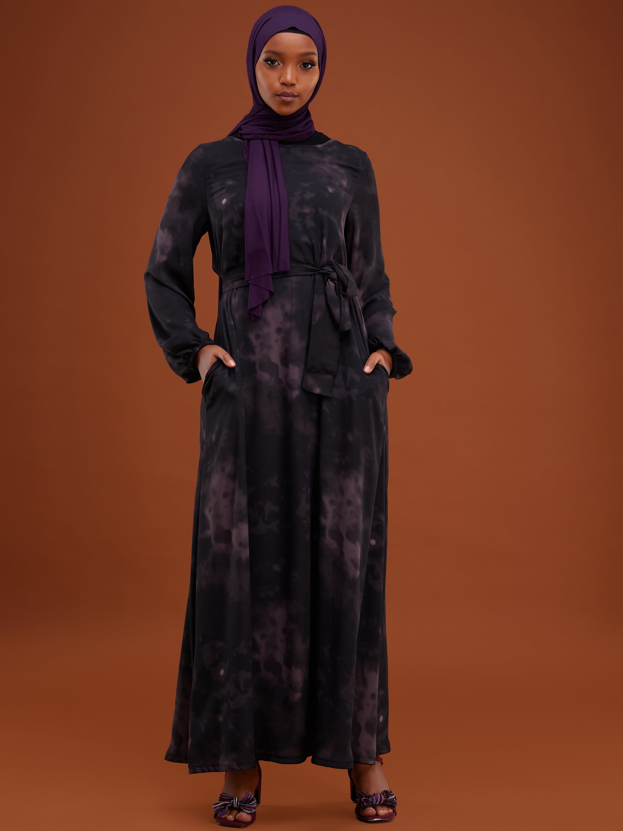 Vivo Inara Bishop Sleeve Maxi Dress - Purple Print