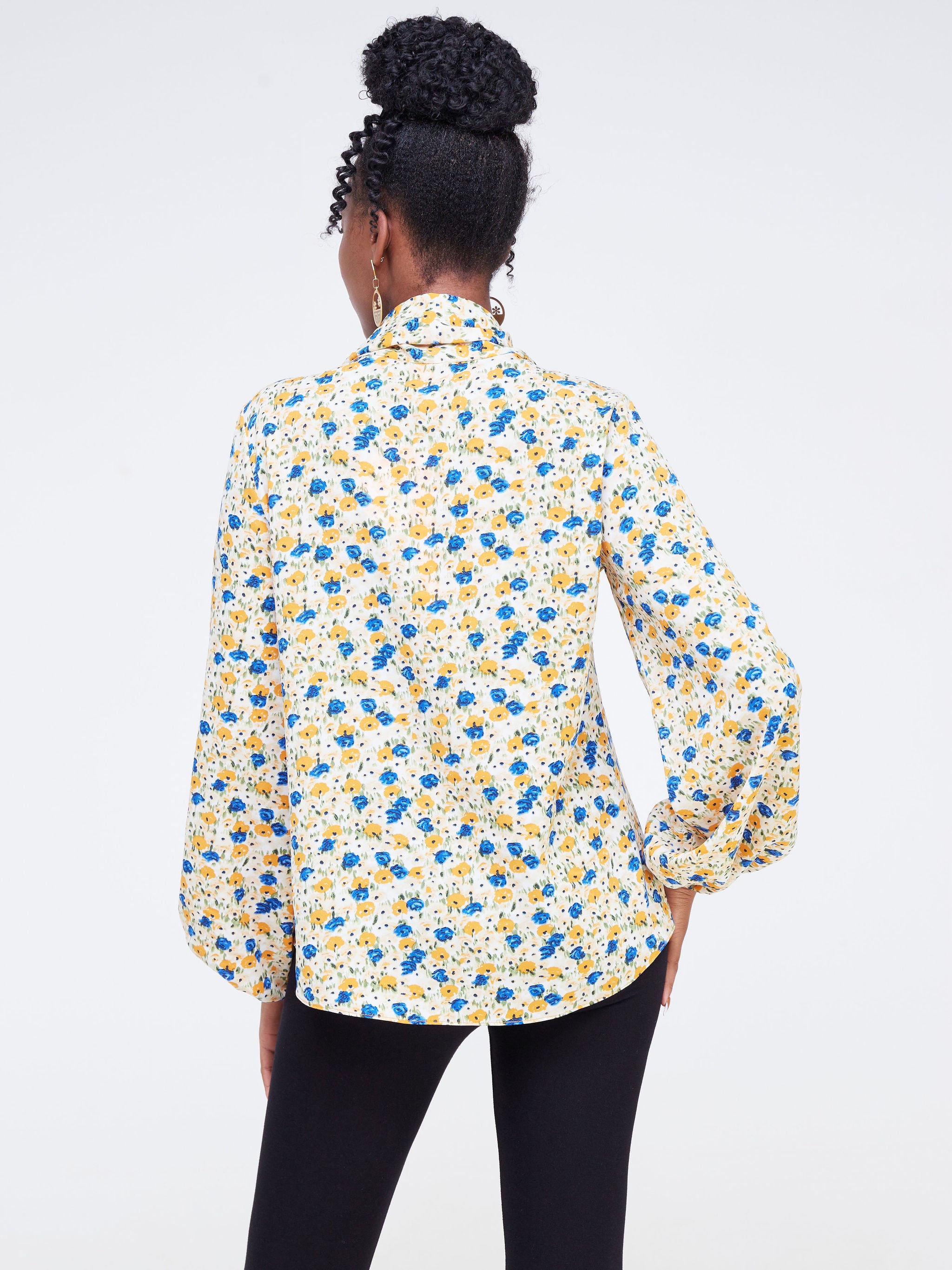 Vivo Bissa Bishop Long Sleeved Top - Royal Blue / Orange Floral Print