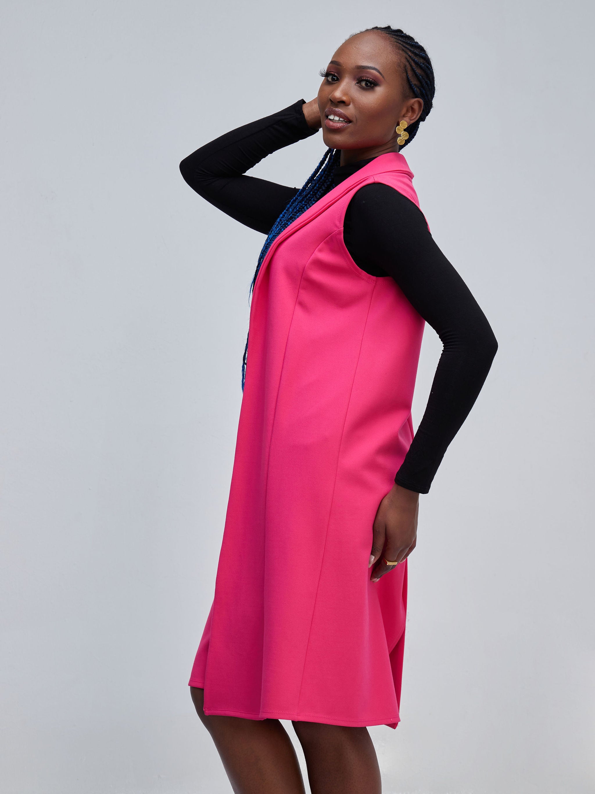 Vivo Zena Sleeveless Shawl Collar Overcoat - Pink