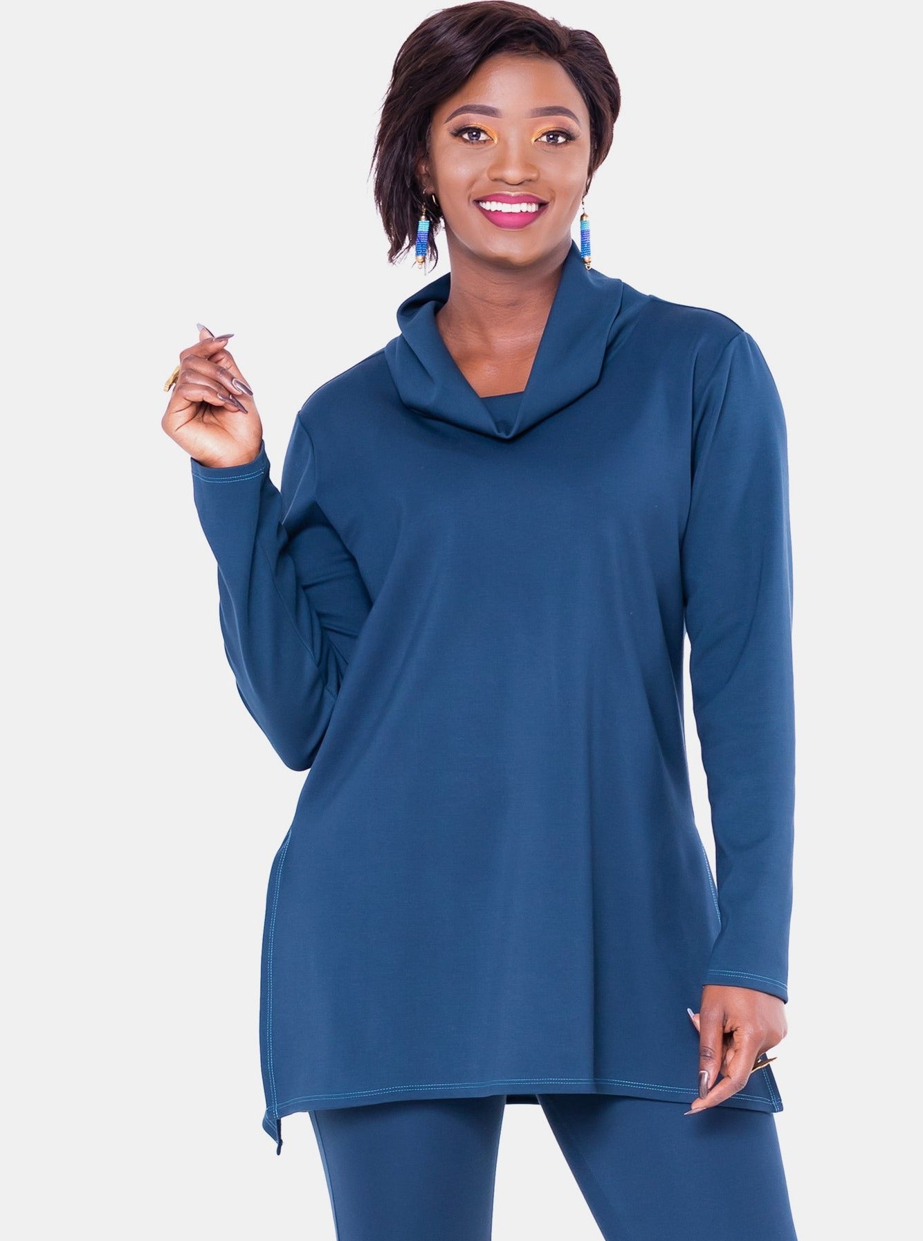 Vivo Tulia Turtle Neck Top - Dark Teal - Shop Zetu