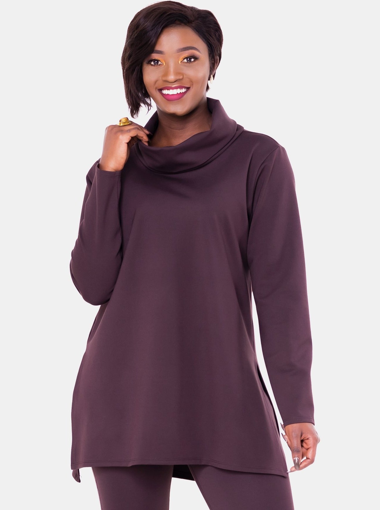 Vivo Tulia Turtle Neck Top - Chocolate Brown - Shop Zetu