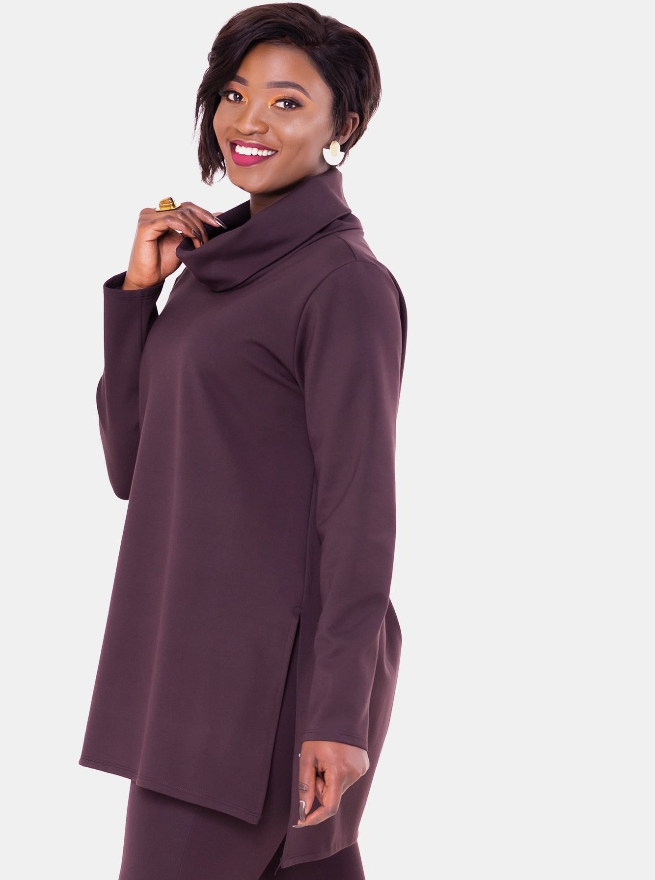 Vivo Tulia Turtle Neck Top - Chocolate Brown - Shop Zetu