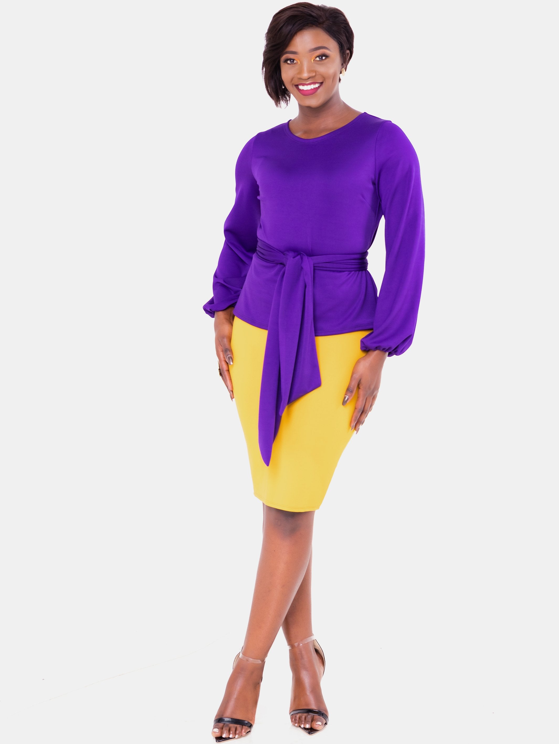 Vivo Olivia Bishop Sleeve Top - Purple - Shop Zetu