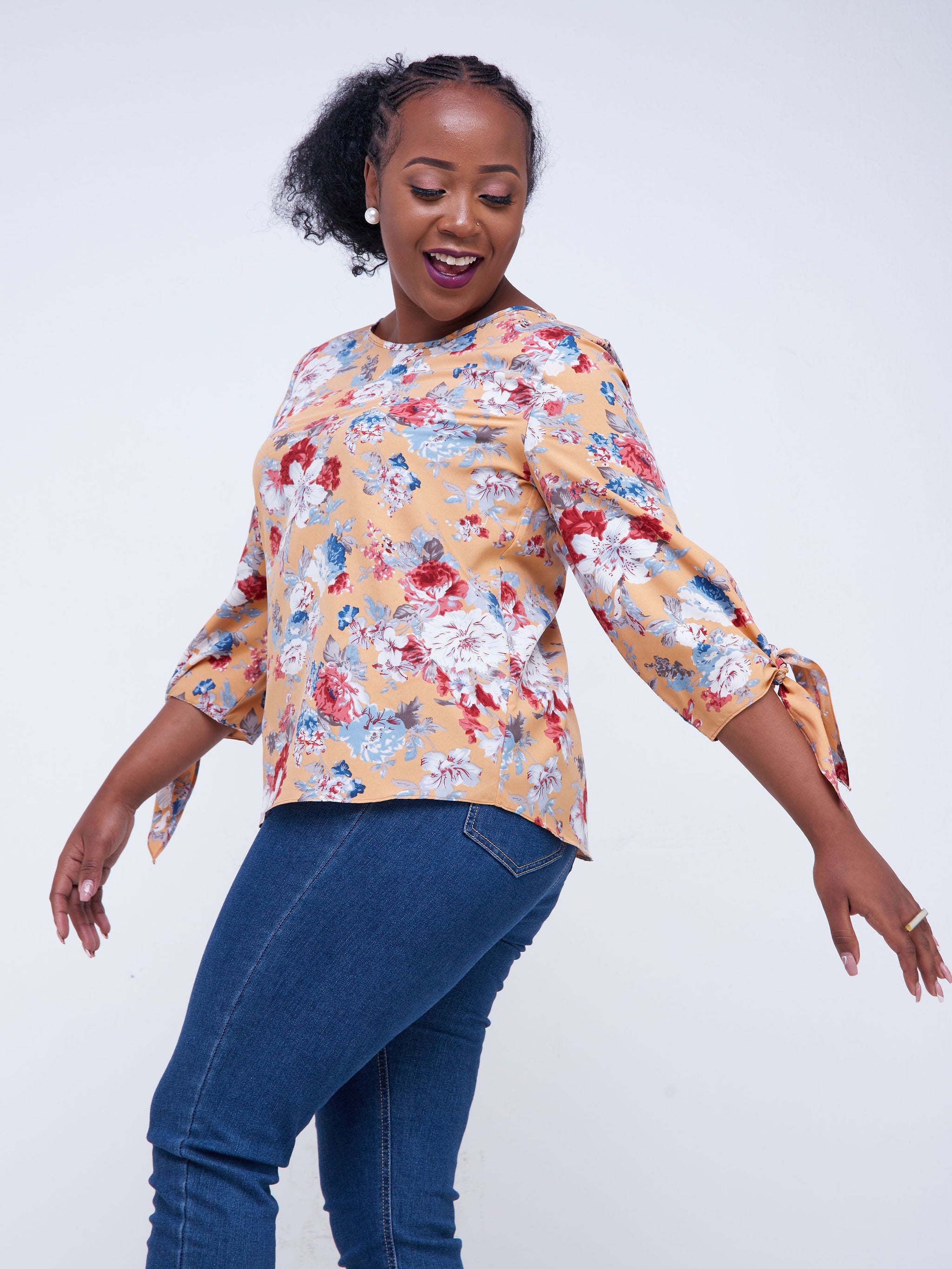 Vivo Furaha Tie Top - Light Orange Floral Print