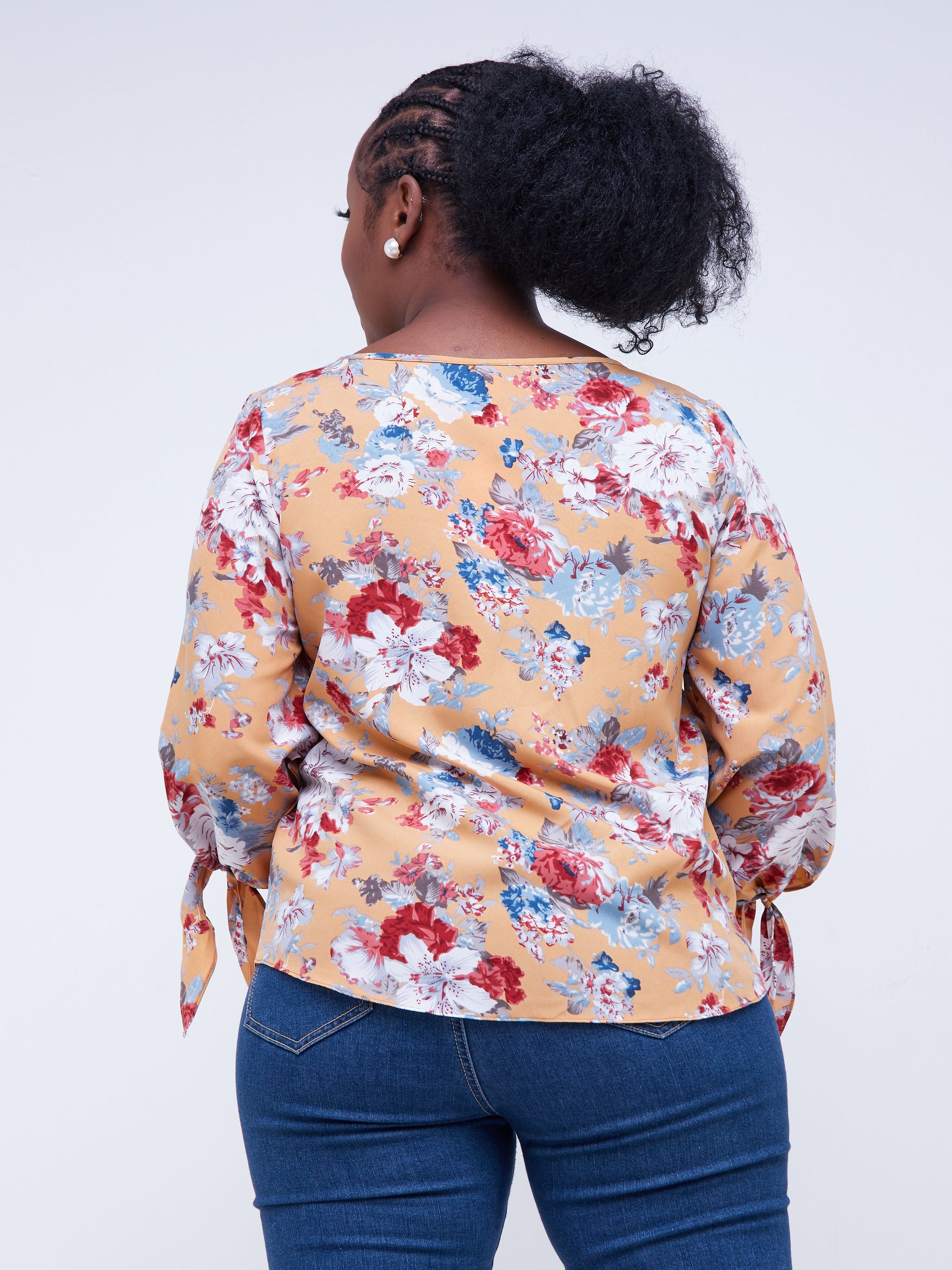 Vivo Furaha Tie Top - Light Orange Floral Print