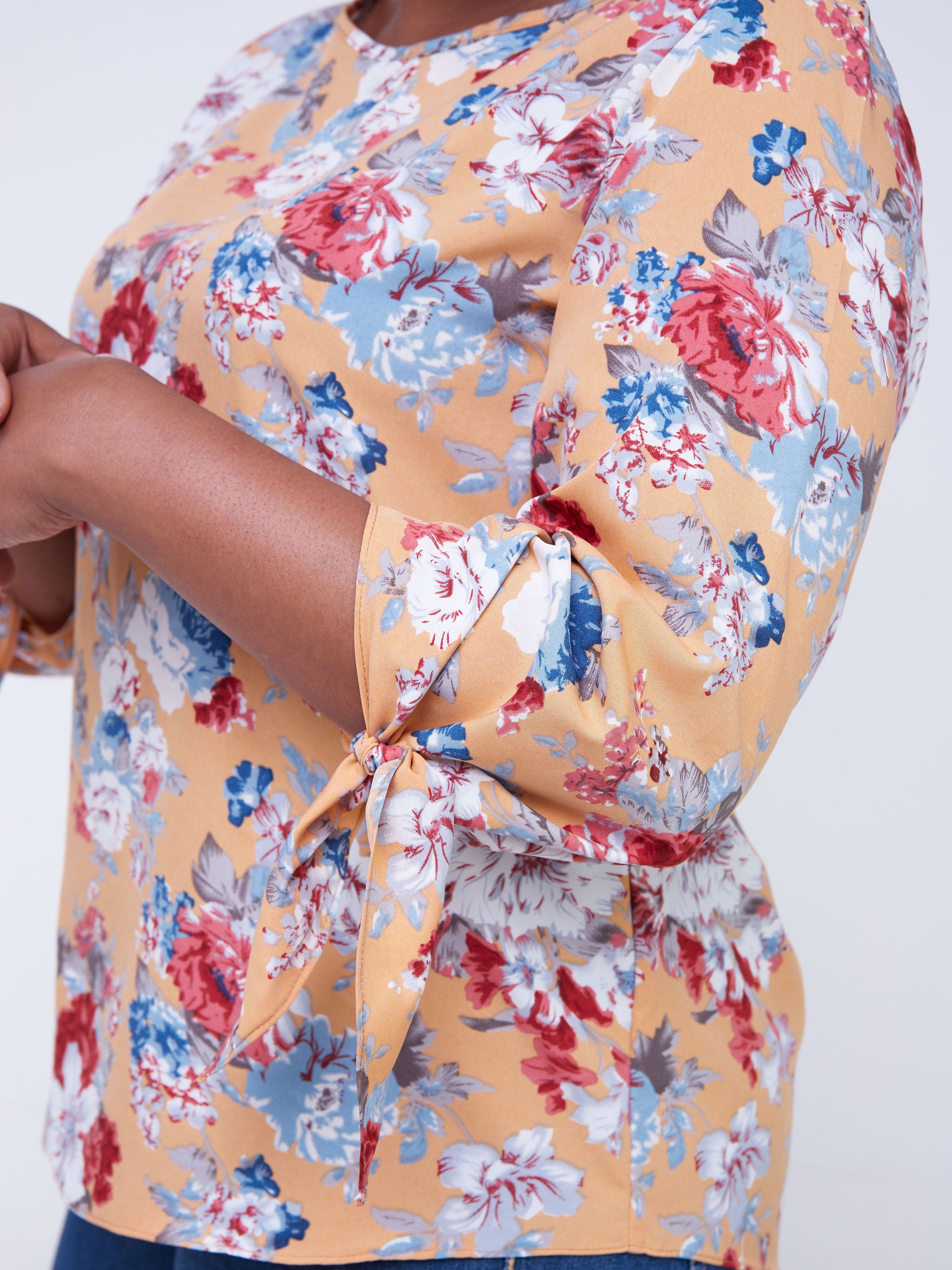Vivo Furaha Tie Top - Light Orange Floral Print