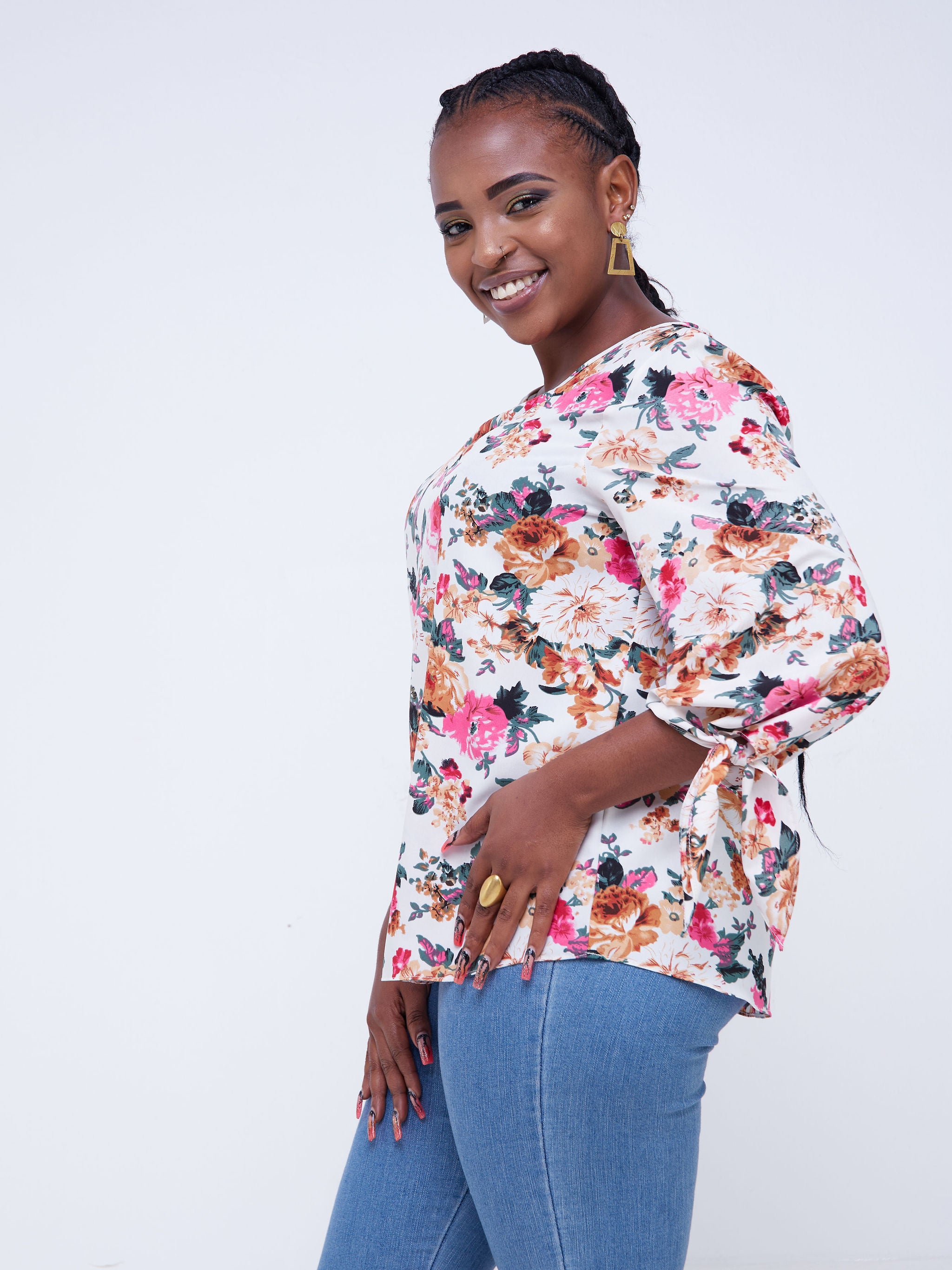 Vivo Furaha Tie Top - White Floral Print