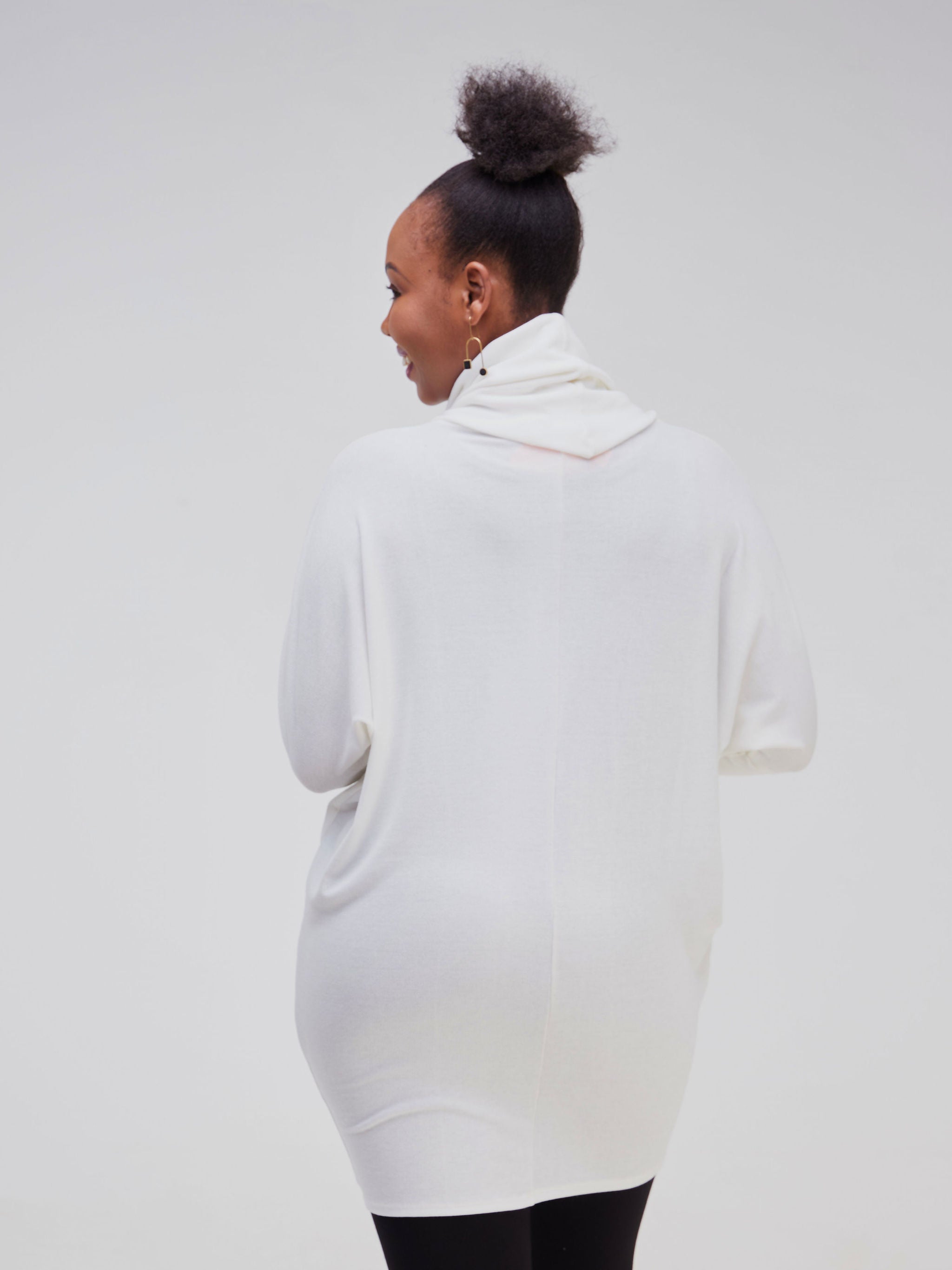 Vivo Basic Nala Dolman Cowl Sweater Top - White