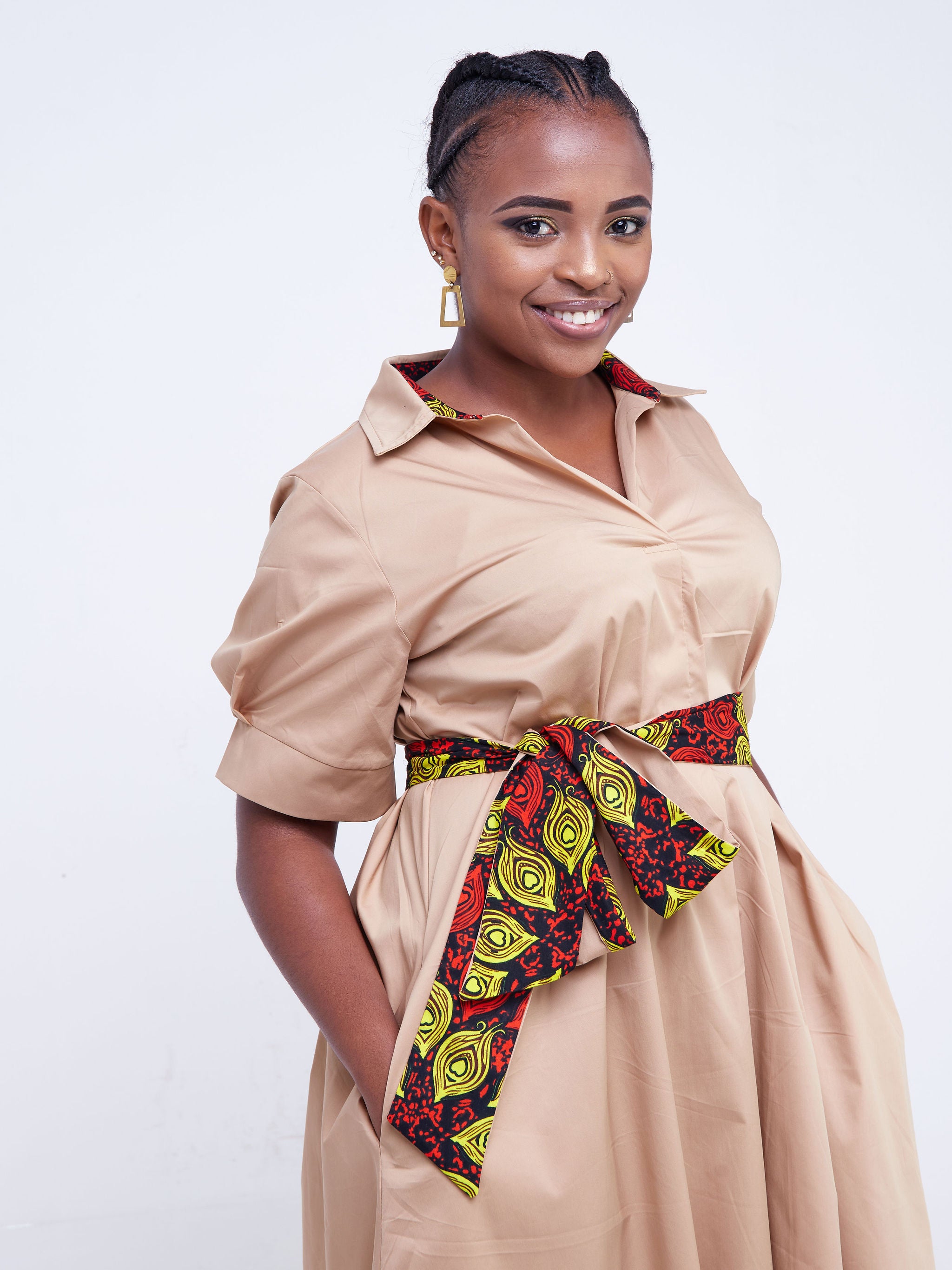 Safari Huru Short Sleeved Midi A-Line Dress - Taupe