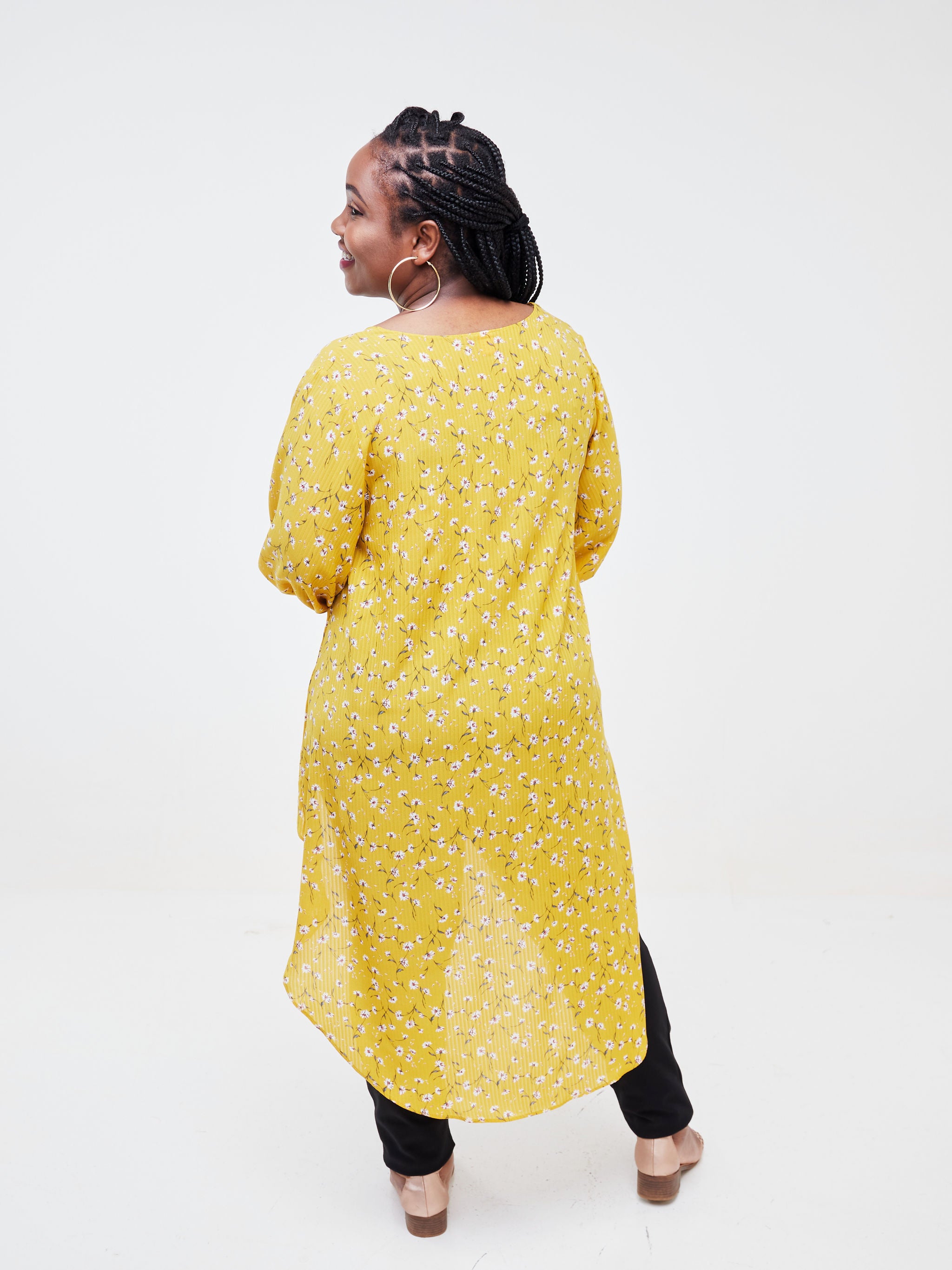 Vivo Basic Nalia High-low Chiffon Top - Mustard / White Floral Print