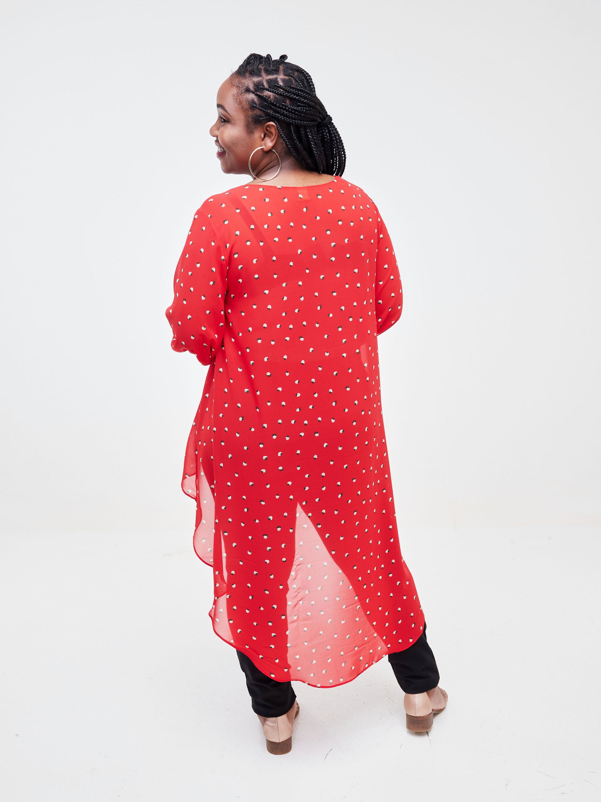 Vivo Basic Nalia High-low Chiffon Top - Red / Cream Abstract Print