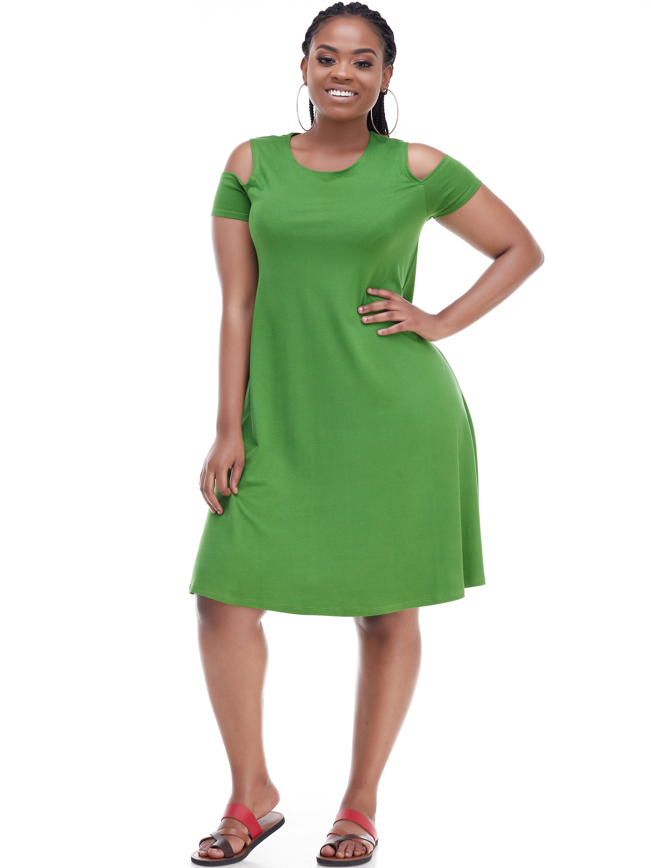 Green cold shoulder dress best sale