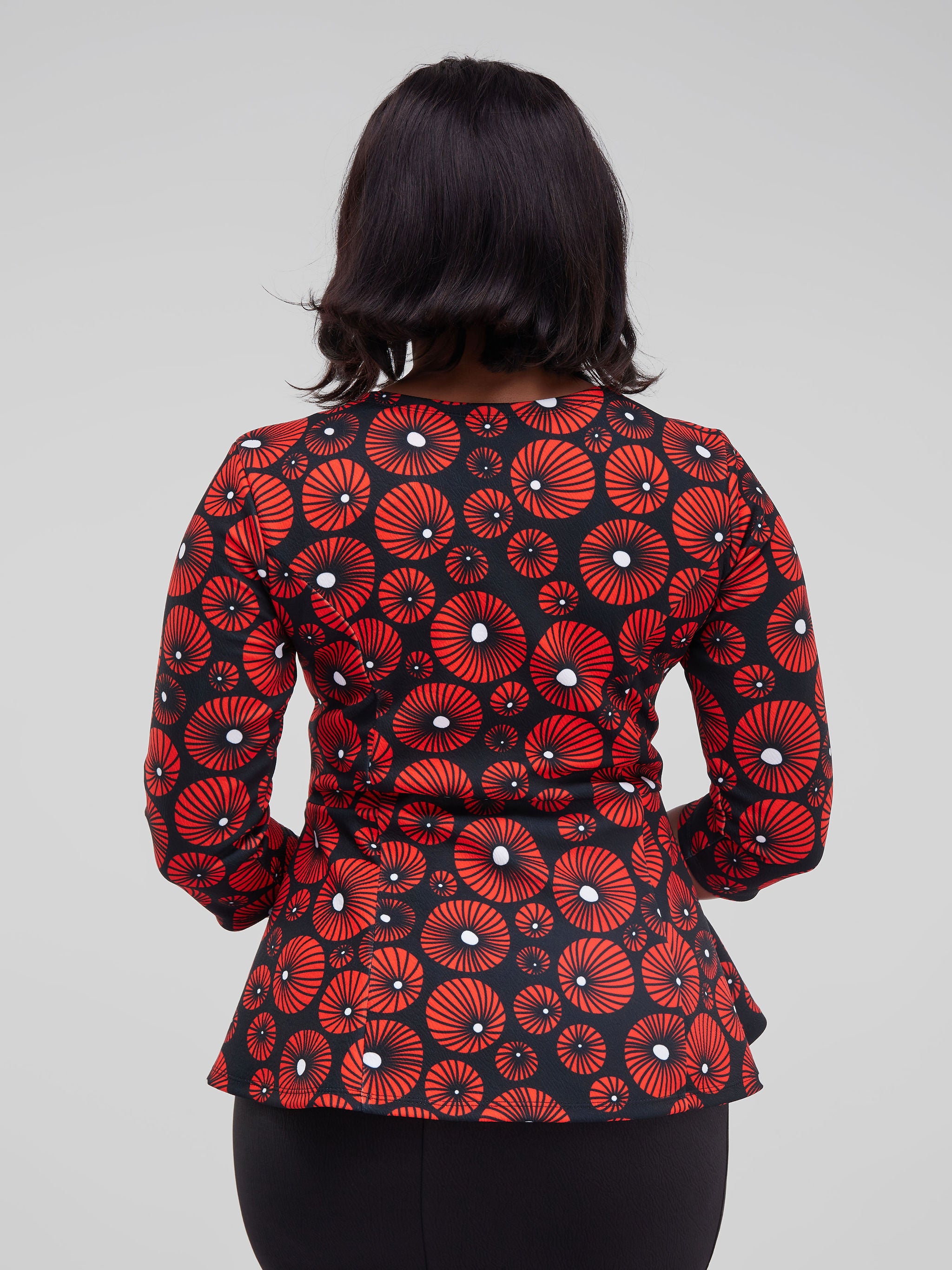 Vivo Hema 3/4 Sleeve Panelled Flounce Top - Red / Black Print