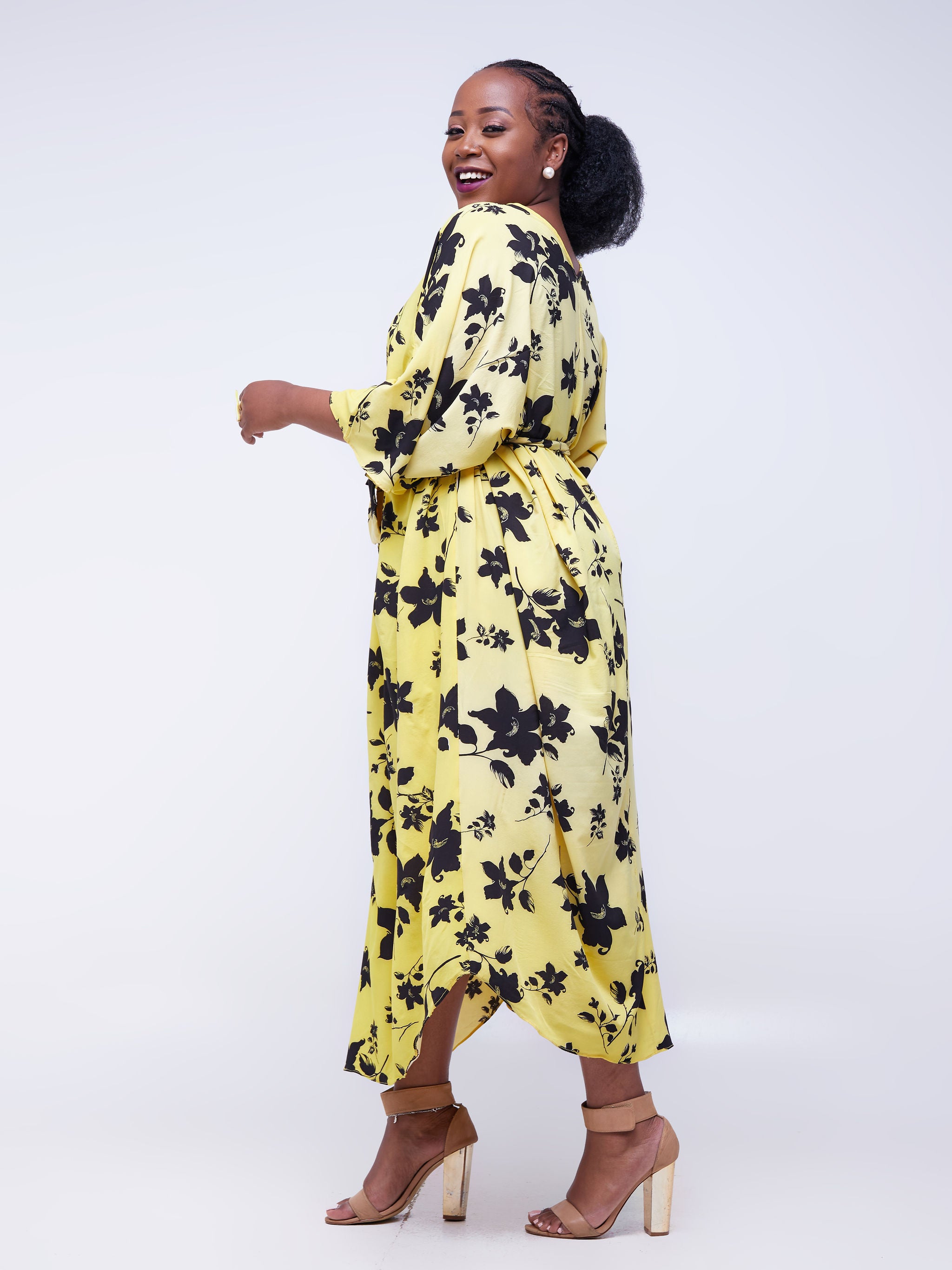 Safari Maisha Dolman Maxi Kaftan - Yellow / Black Print