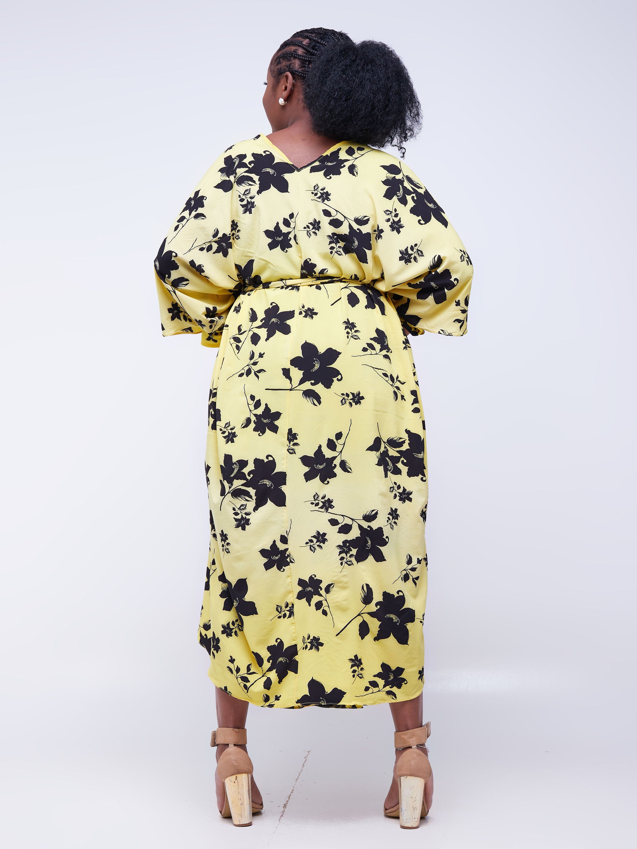 Safari Maisha Dolman Maxi Kaftan - Yellow / Black Print