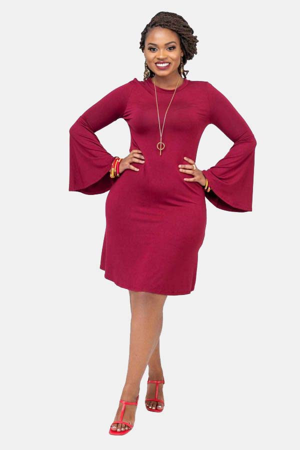 Vivo Flounce Sleeve Dress - Maroon (Special Offer)