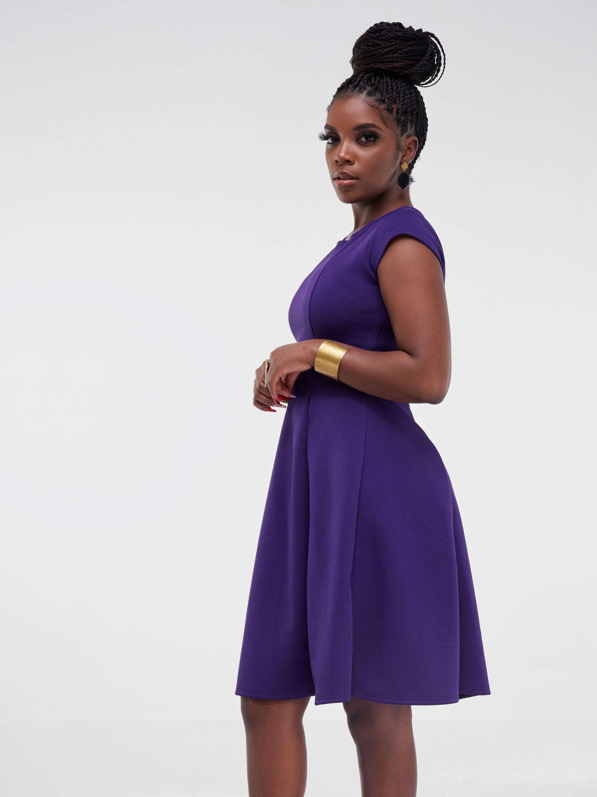 Vivo Hema Cap Sleeve A-Line Dress - Purple