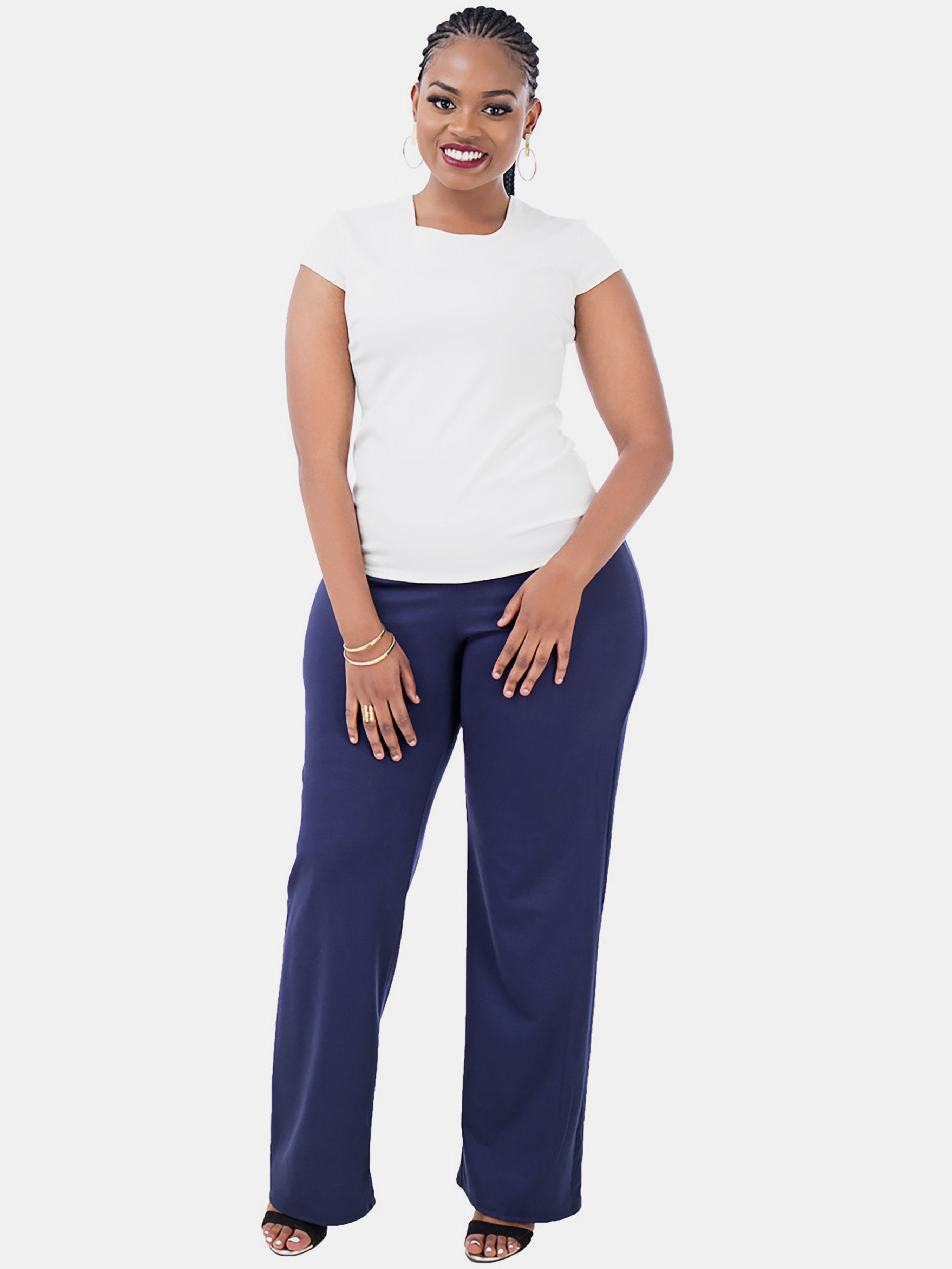 Vivo Nova Wide Leg Pants - Navy Blue - Shop Zetu