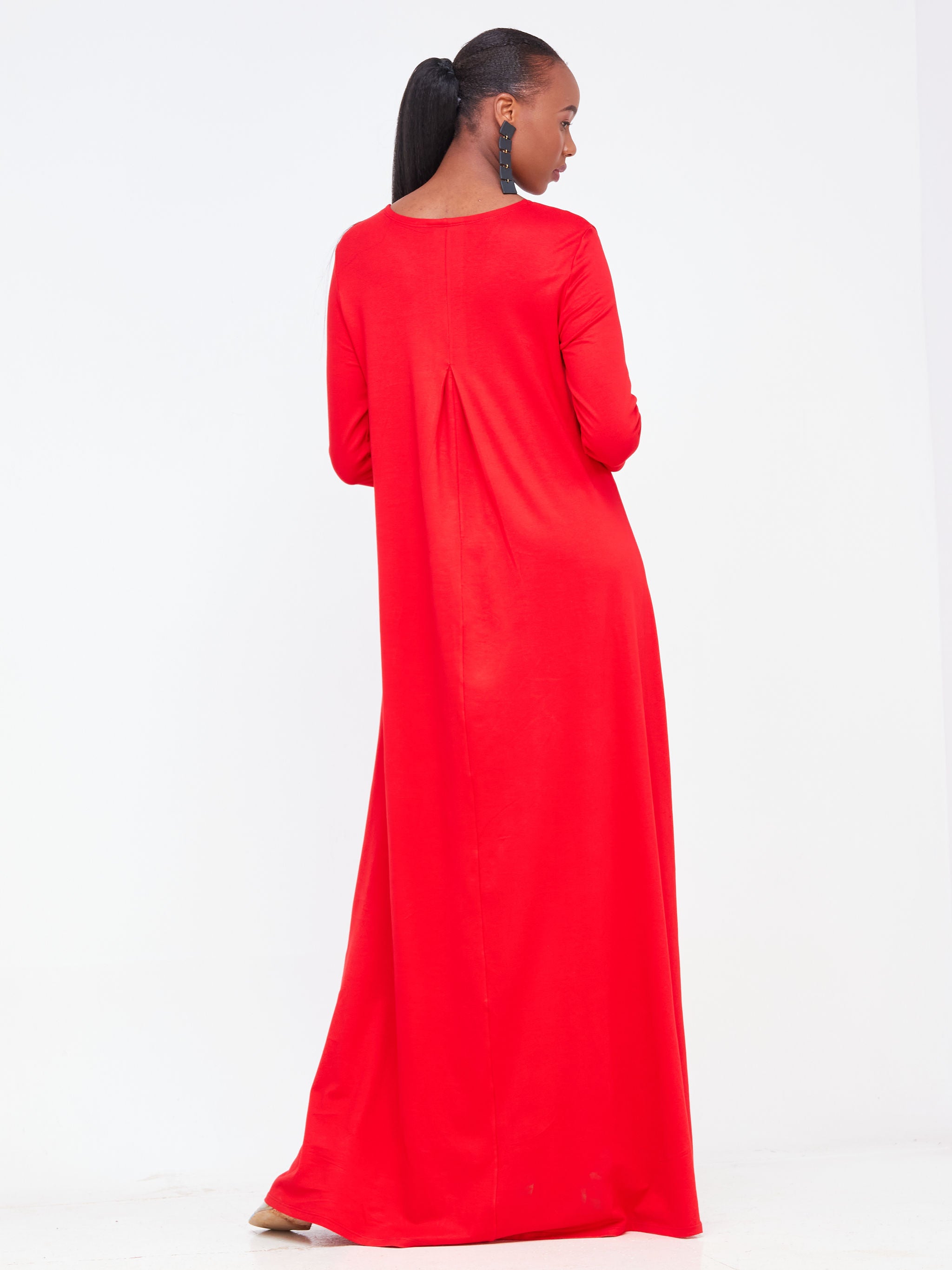 Vivo Basic Julia 3/4 Sleeve Back Pleat Maxi Dress - Red