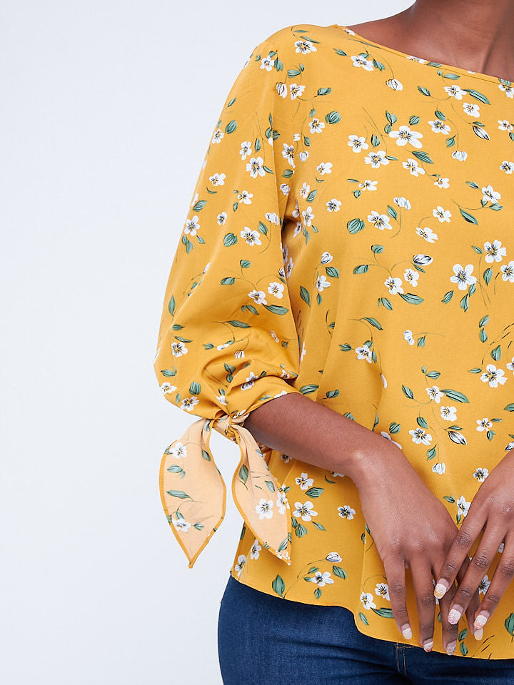 Vivo Furaha Tie Top - Mustard Floral Print