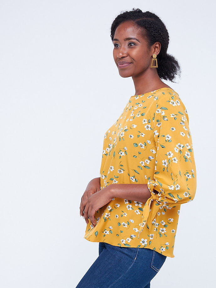 Vivo Furaha Tie Top - Mustard Floral Print