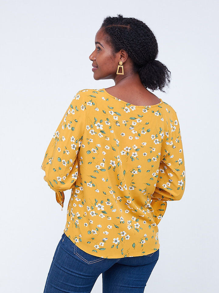 Vivo Furaha Tie Top - Mustard Floral Print