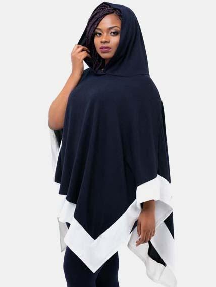 Vivo Dada Poncho, Off White, Navy Blue - Shop Zetu