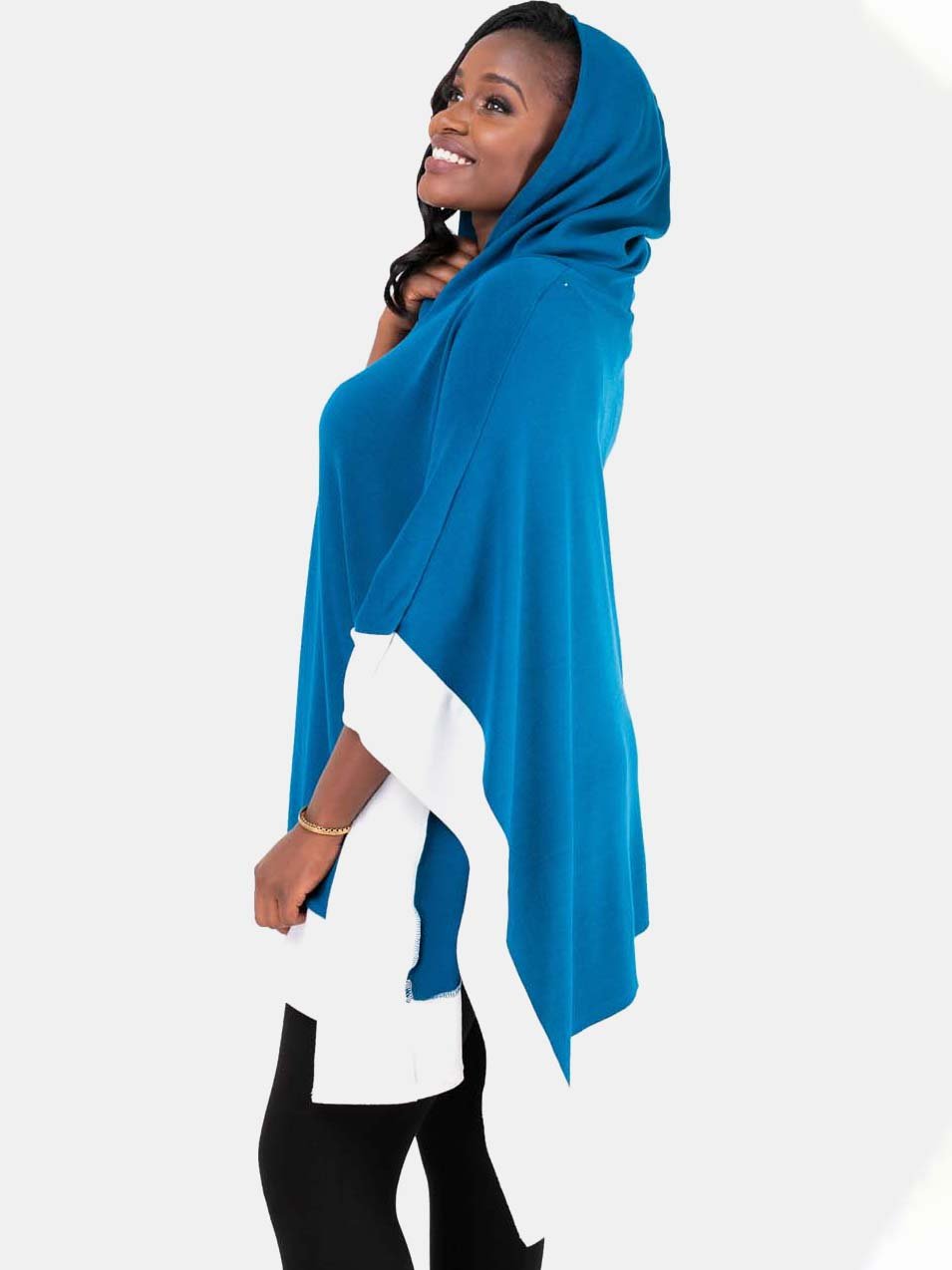 Vivo Dada Poncho, Off White, Teal - Shop Zetu