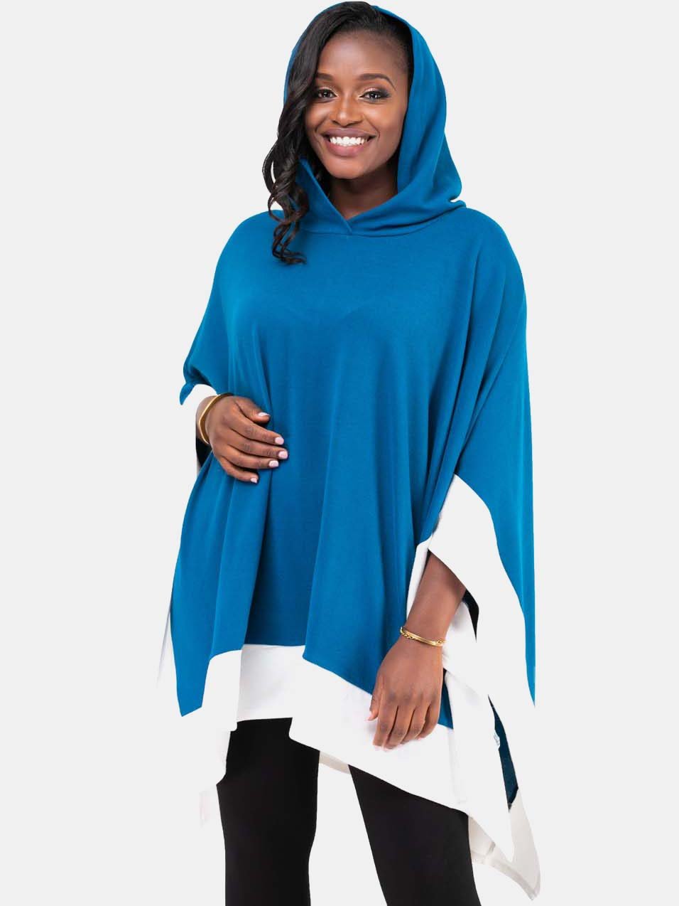 Vivo Dada Poncho, Off White, Teal - Shop Zetu