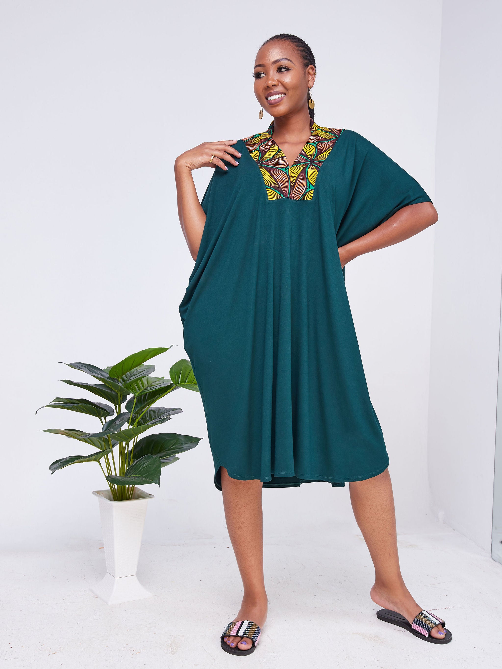 Vivo Arusha High Neck Kaftan Dress Dark Green Vivo Fashion Group Kenya