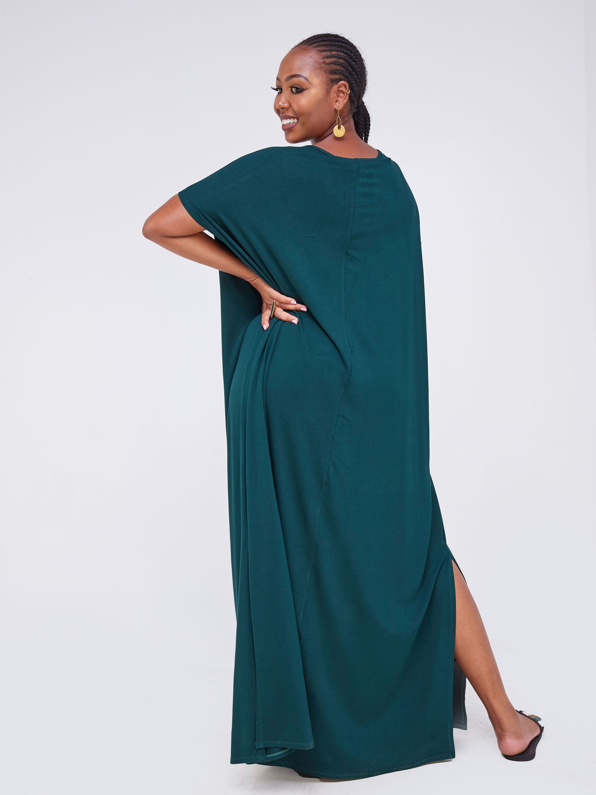 Vivo  Arusha Wide Drop Shoulder Maxi Dress - Dark Green