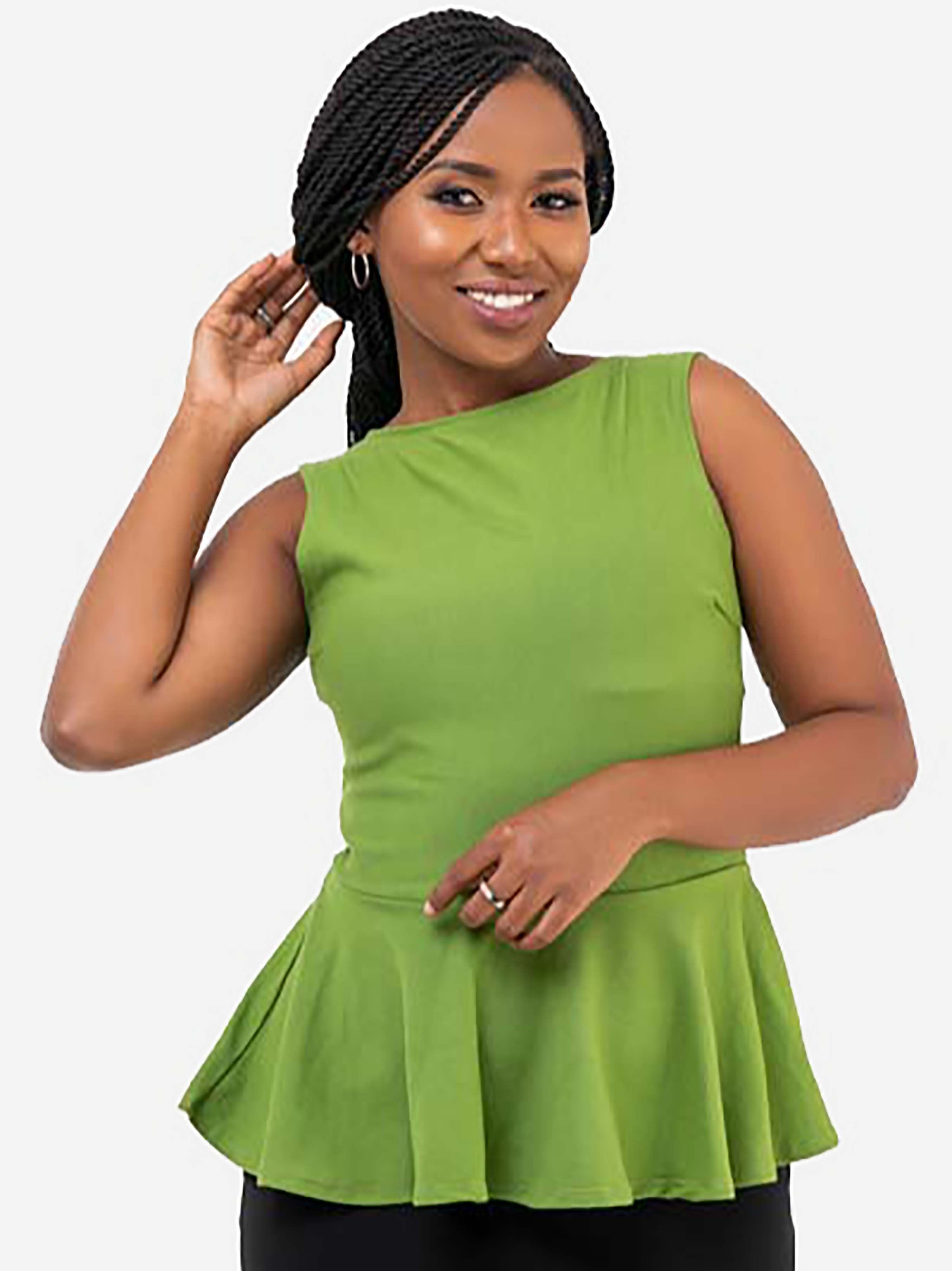 Vivo Jeg Peplum Top - Green - Shop Zetu