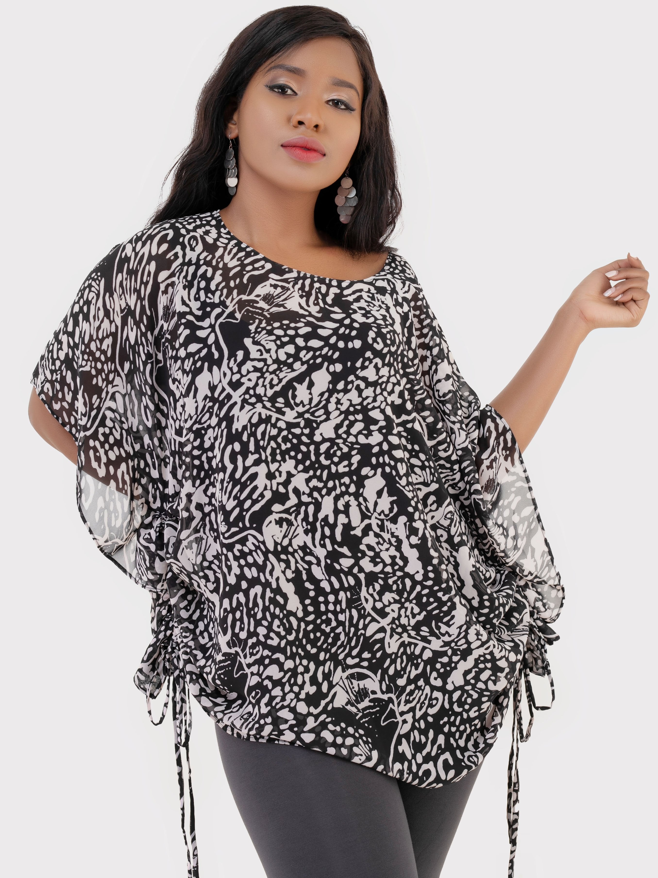 Vivo Leila Chiffon Top - Black Print - Shop Zetu